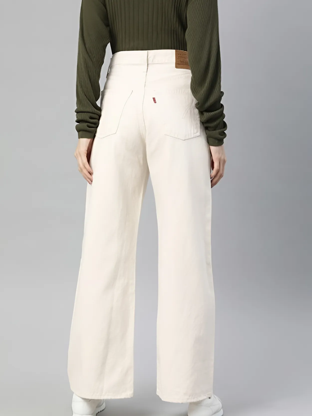 Women Cream Wide Leg Stretchable Straight Fit Mid-Rise Jean