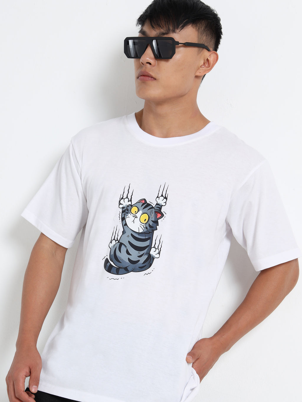 Men's White Cat Scratch Graphic T-Shirt