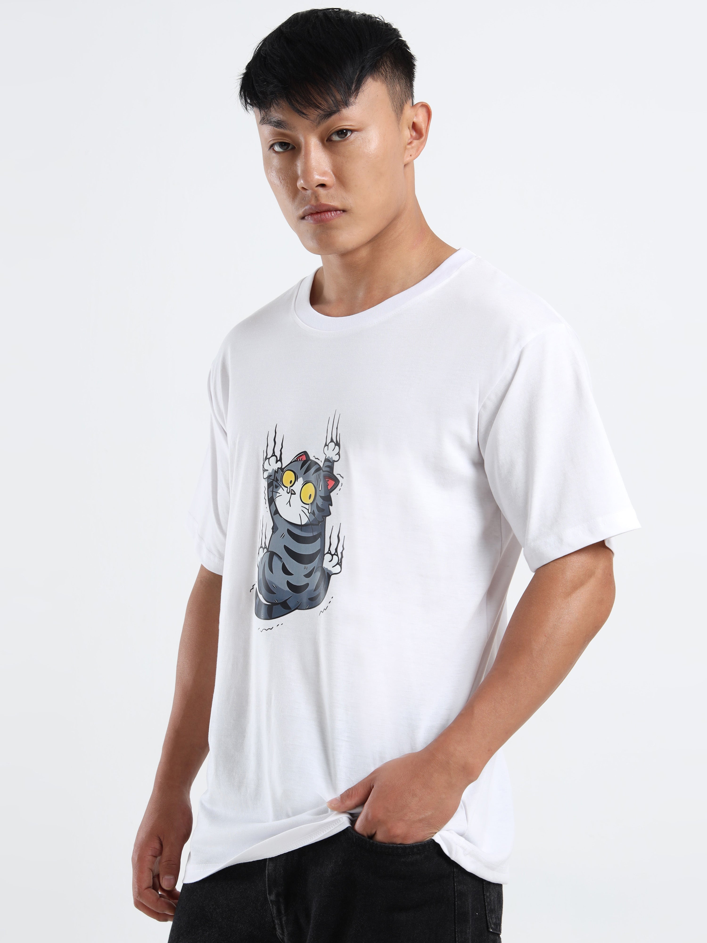 Men's White Cat Scratch Graphic T-Shirt