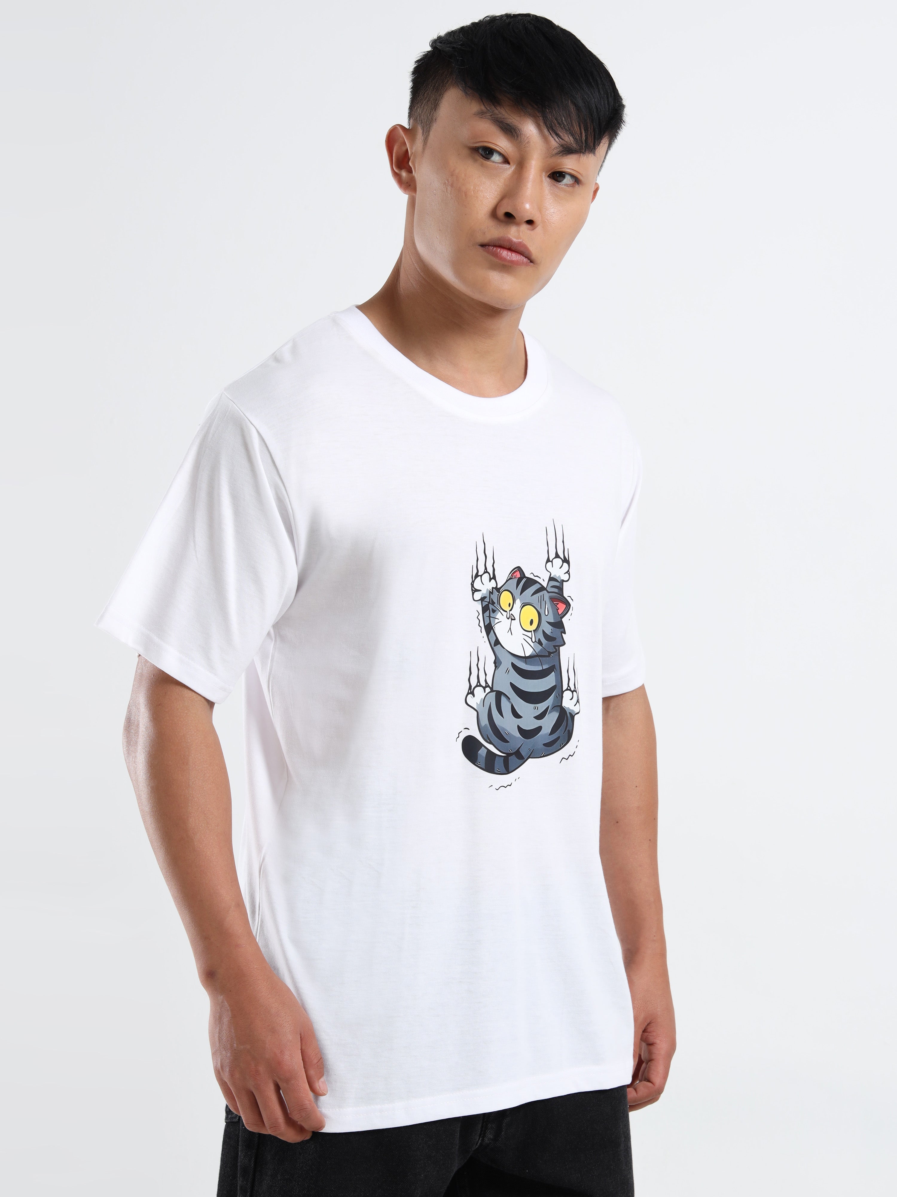 Men's White Cat Scratch Graphic T-Shirt