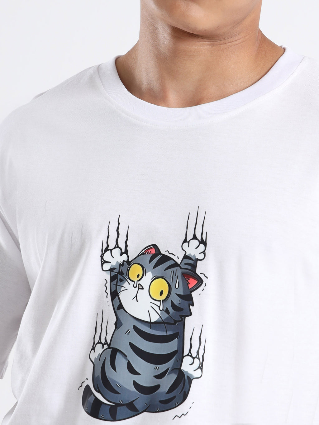 Men's White Cat Scratch Graphic T-Shirt