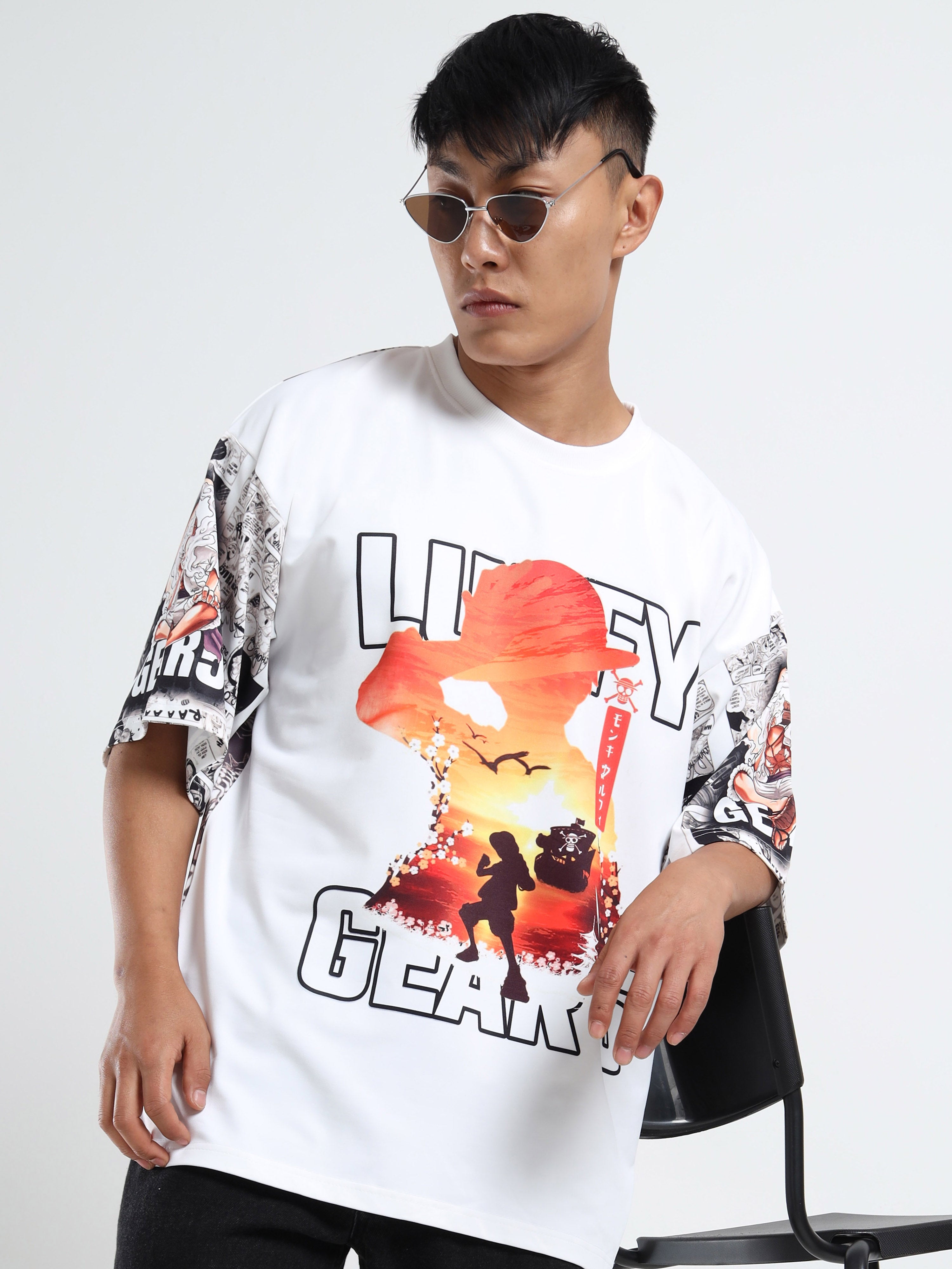 Men White Printed Oversized Cotton Bleach Tshirt