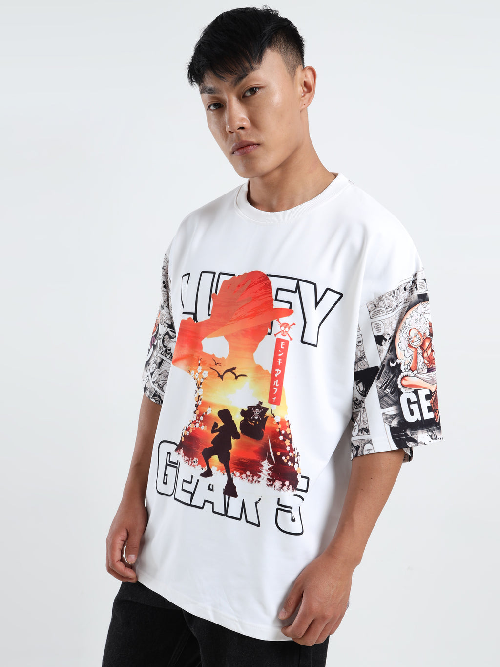 Men White Printed Oversized Cotton Bleach Tshirt