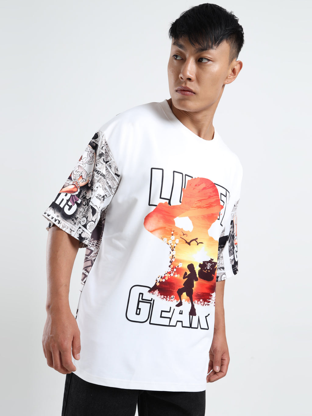 Men White Printed Oversized Cotton Bleach Tshirt