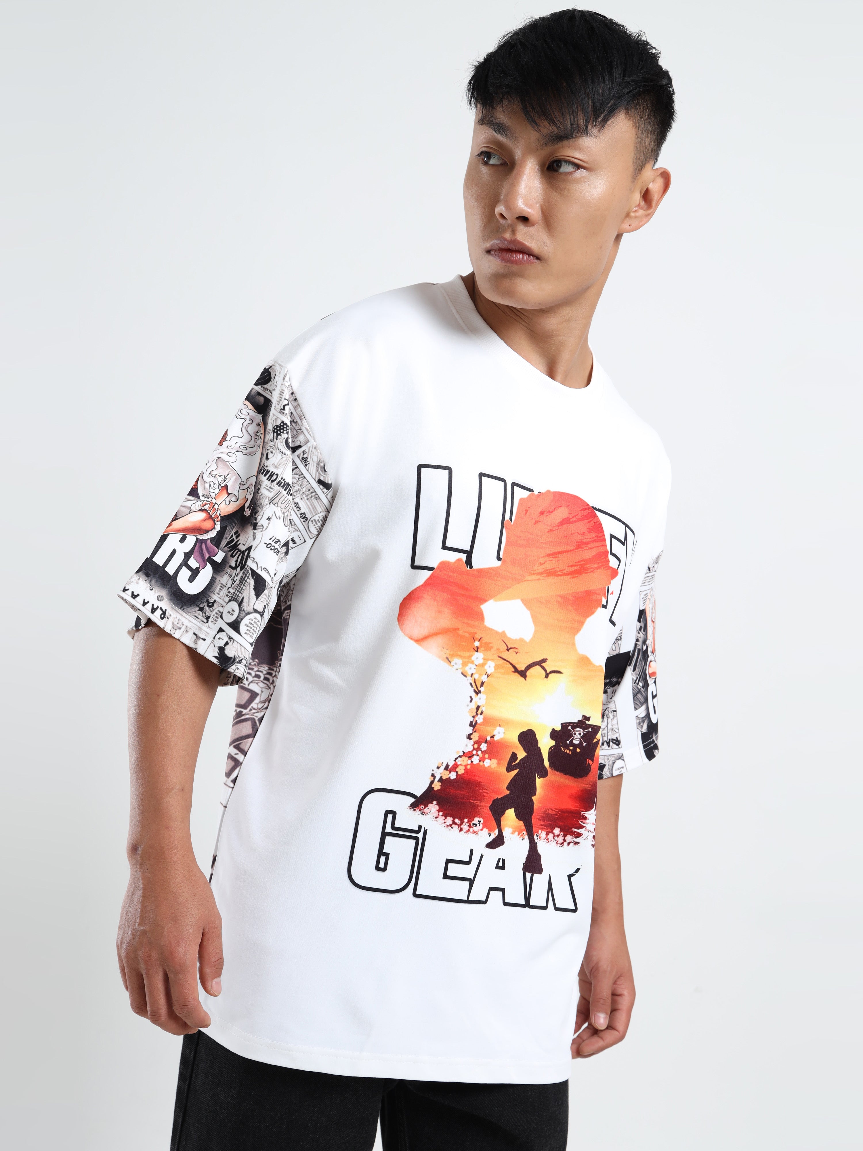 Men White Printed Oversized Cotton Bleach Tshirt