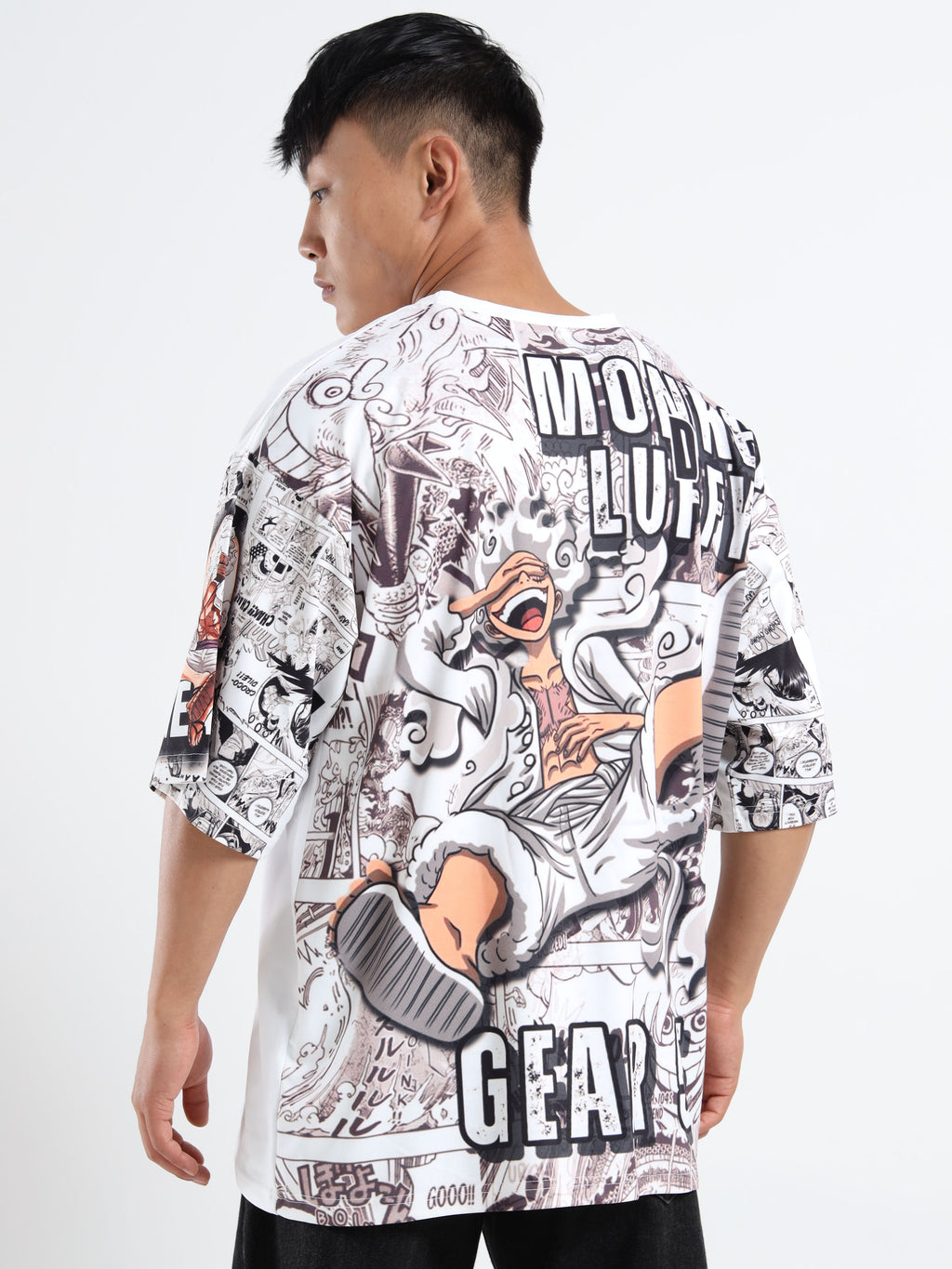 Men White Printed Oversized Cotton Bleach Tshirt
