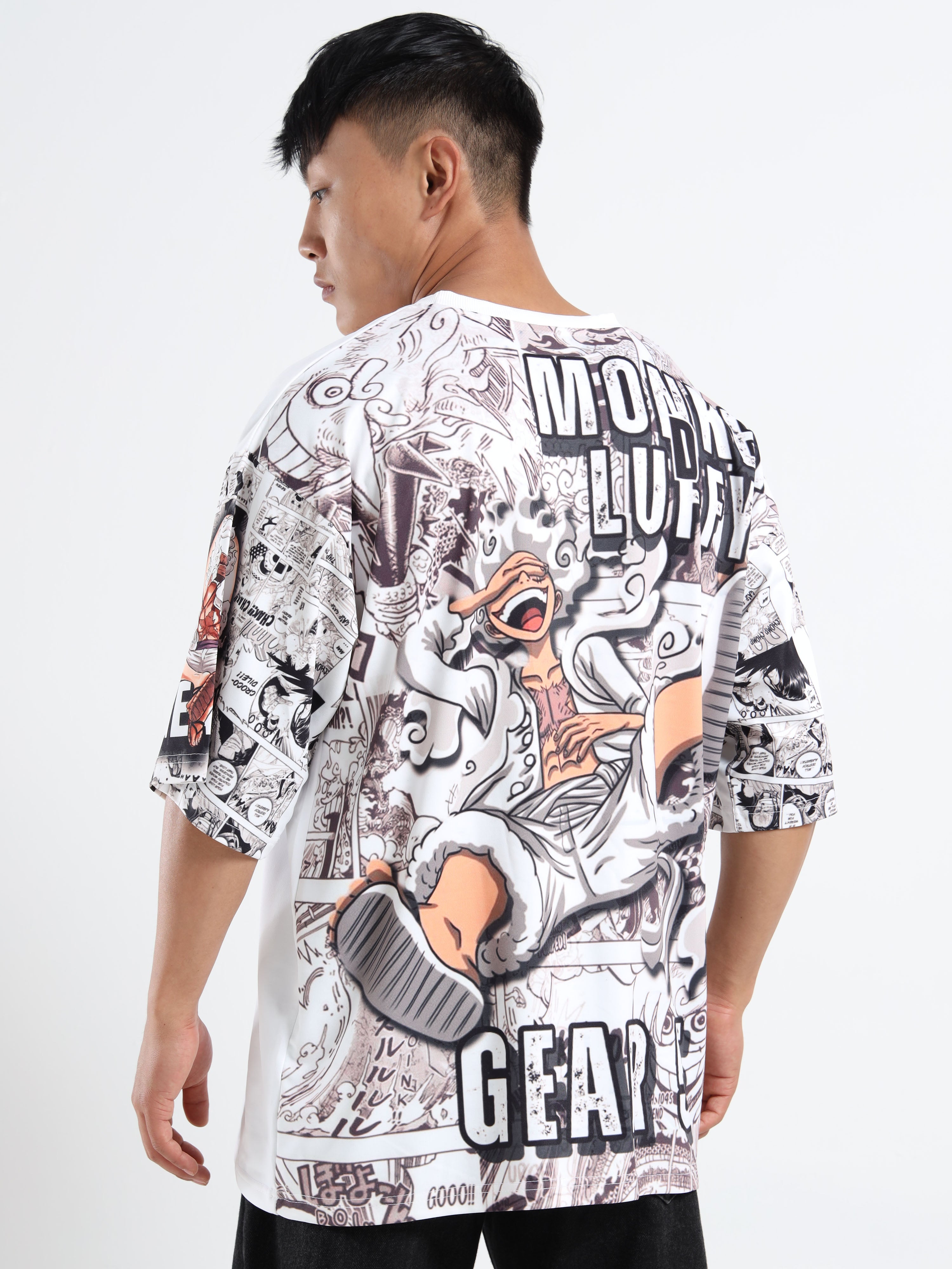 Men White Printed Oversized Cotton Bleach Tshirt
