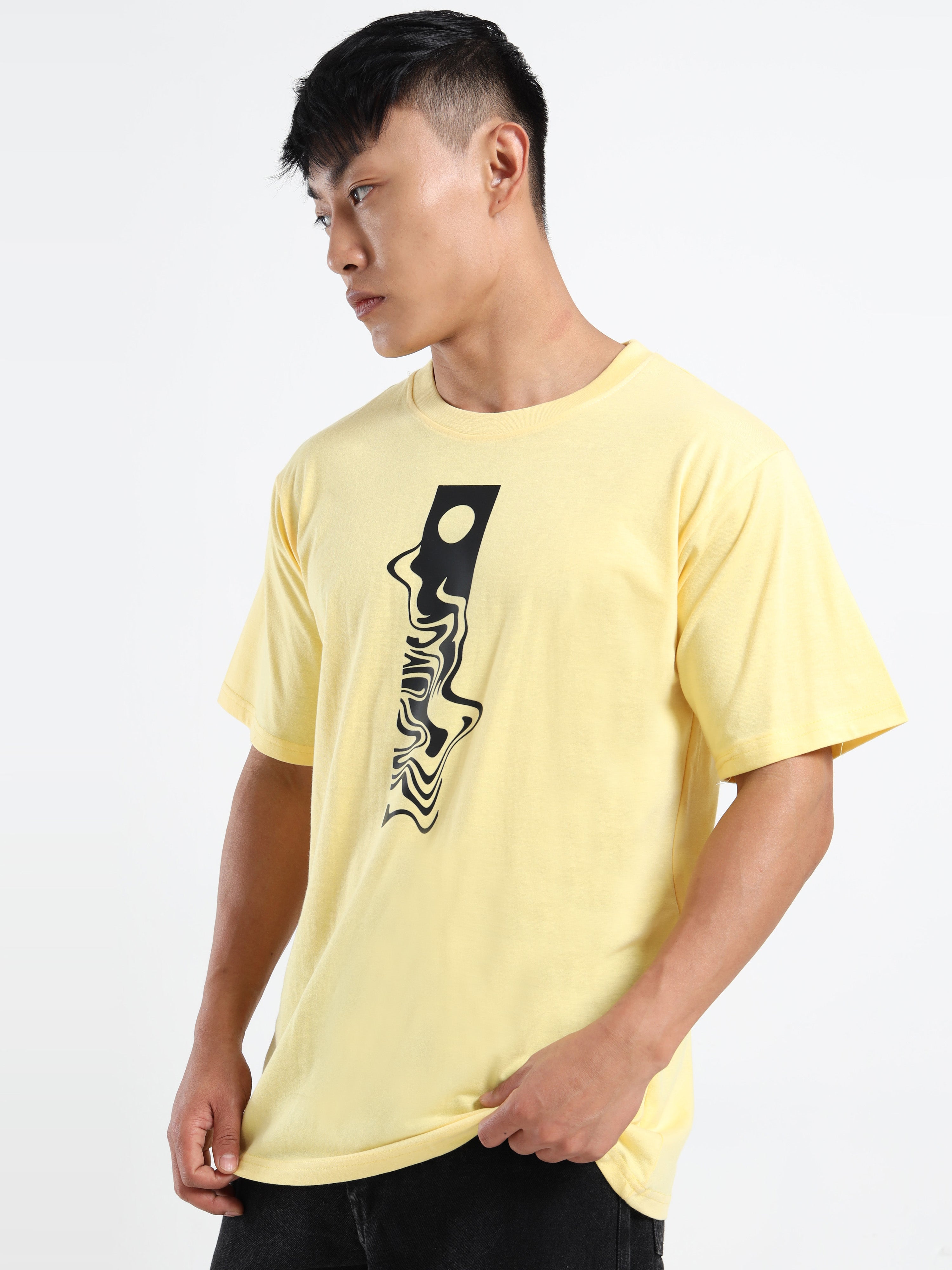 Men's Light Yellow Abstract Liquid Graphic T-Shirt
