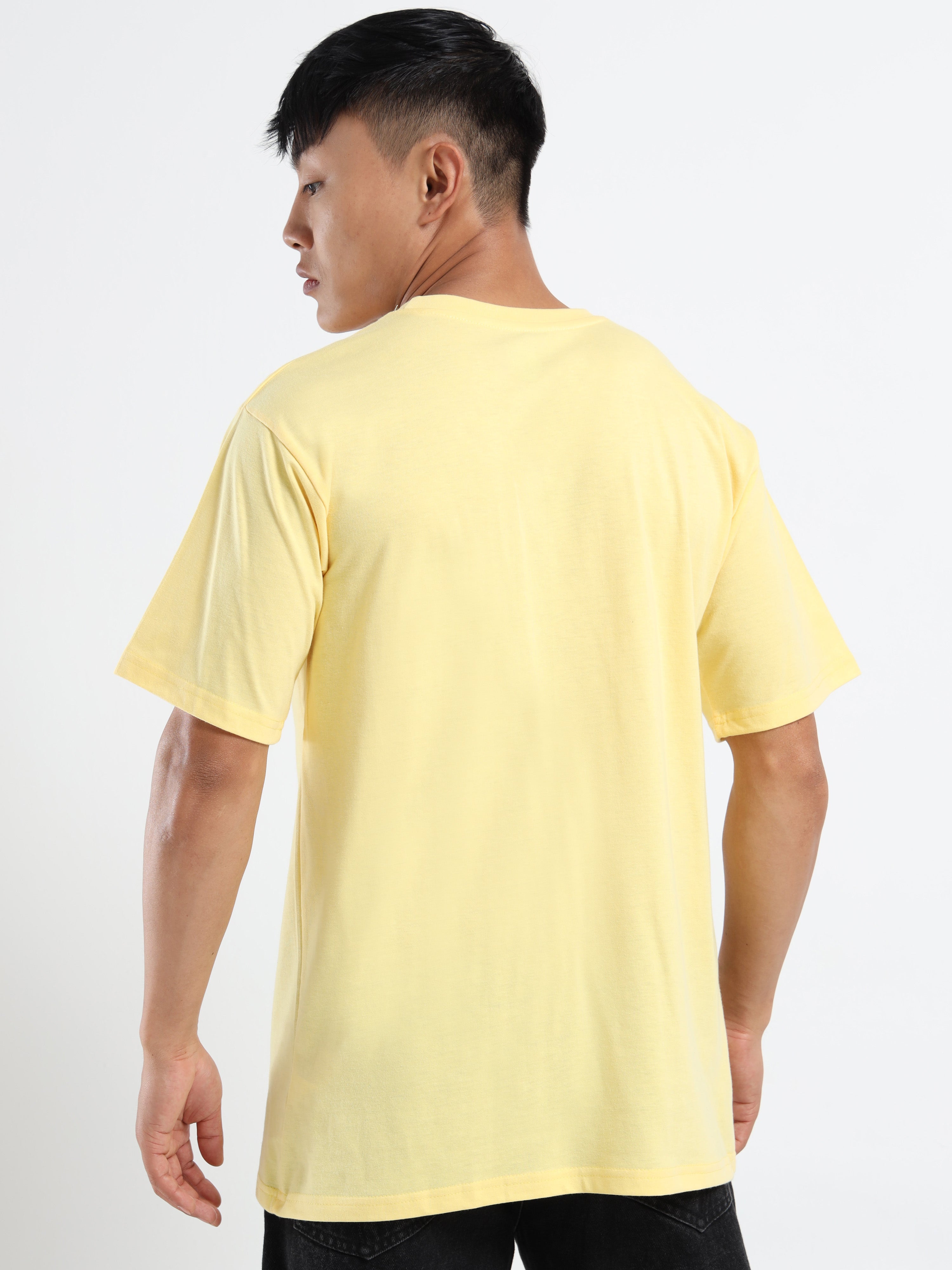 Men's Light Yellow Abstract Liquid Graphic T-Shirt