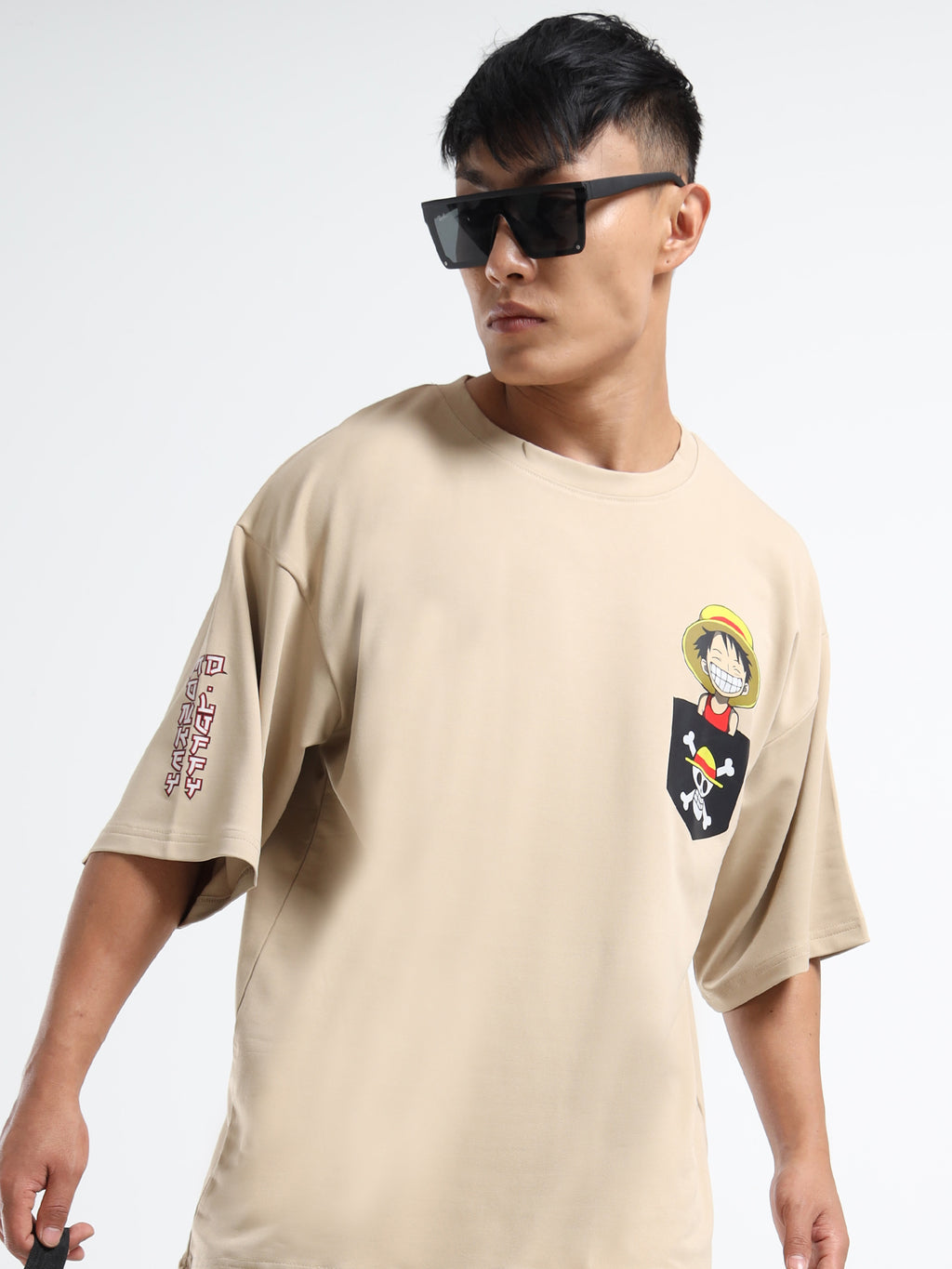 Men's Beige One Piece Wano Arc Oversized T-Shirt