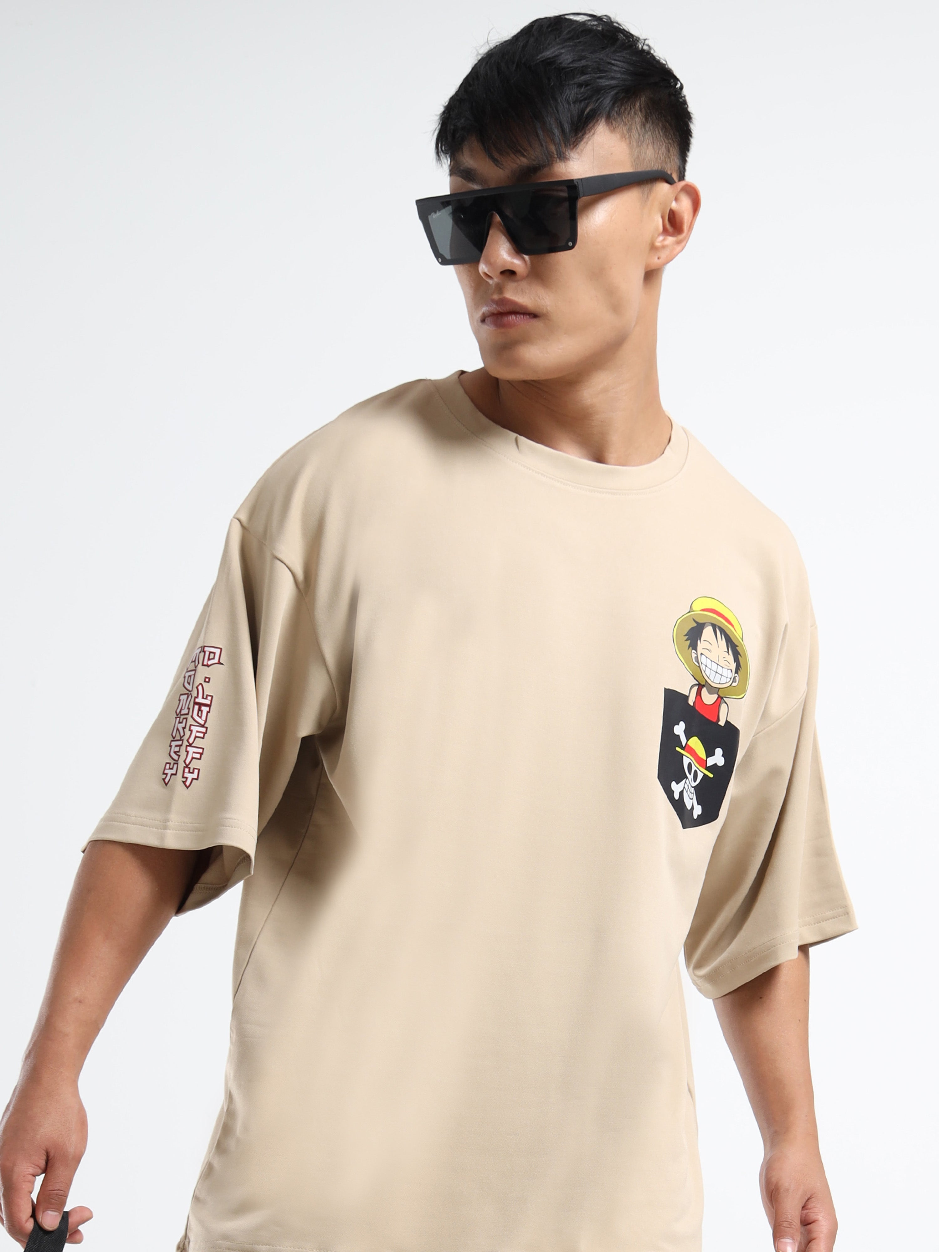 Men's Beige One Piece Wano Arc Oversized T-Shirt