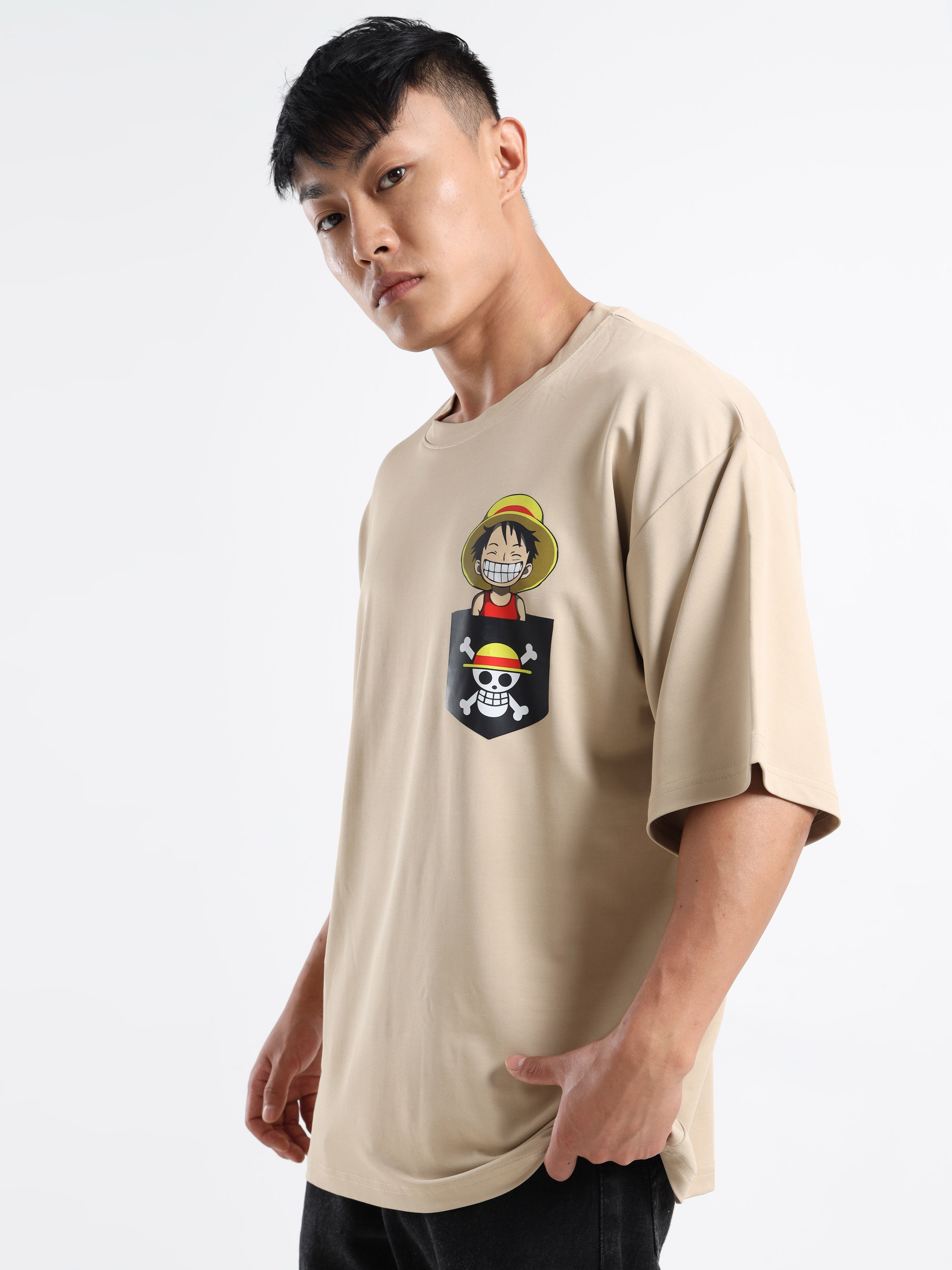 Men's Beige One Piece Wano Arc Oversized T-Shirt