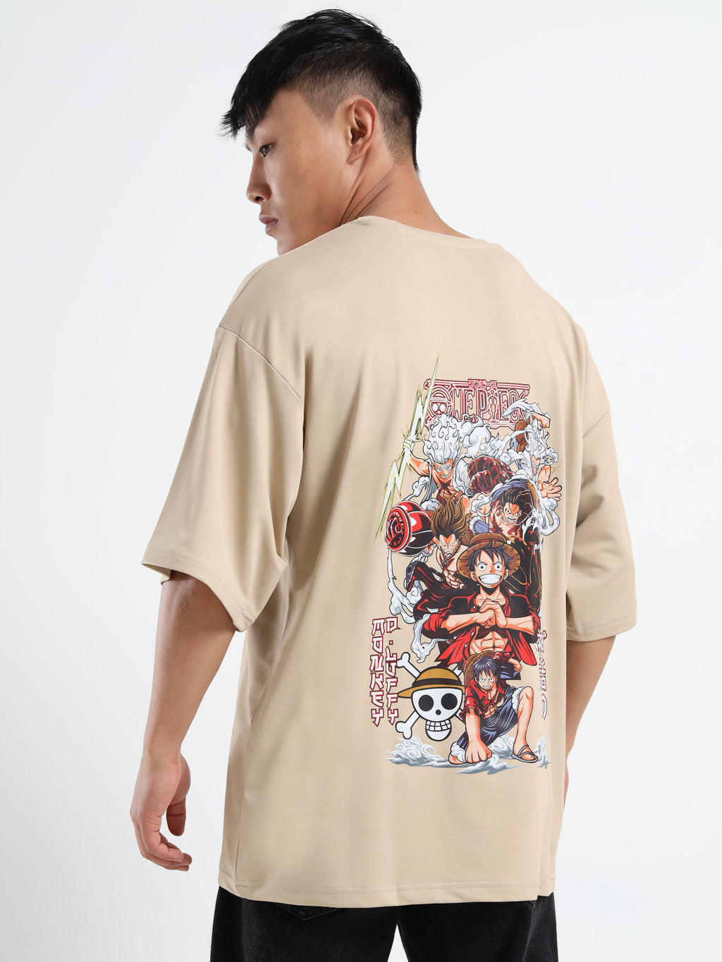 Men's Beige One Piece Wano Arc Oversized T-Shirt