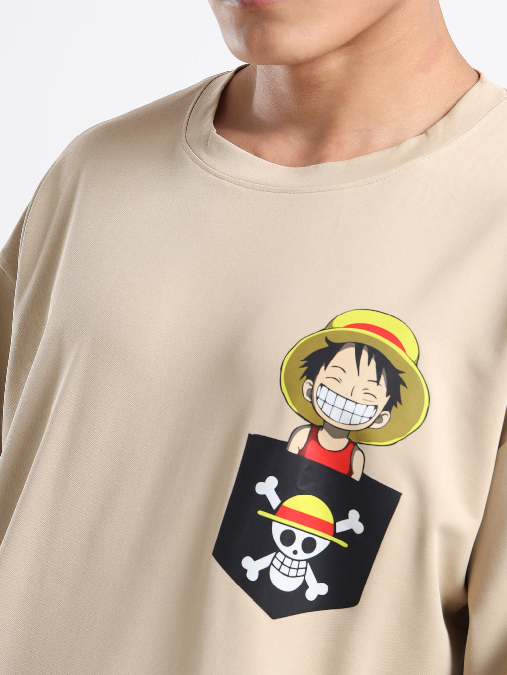 Men's Beige One Piece Wano Arc Oversized T-Shirt