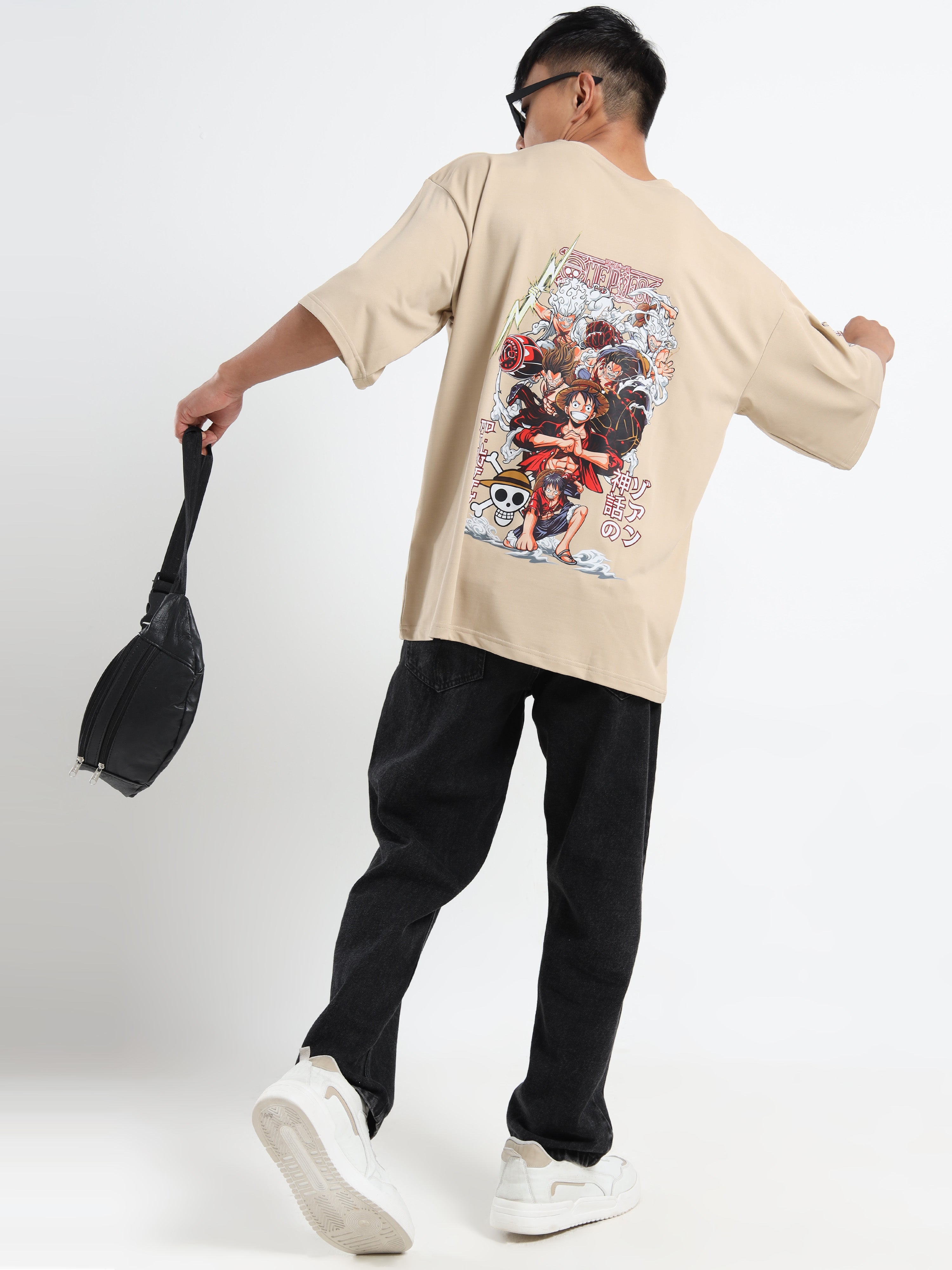 Men's Beige One Piece Wano Arc Oversized T-Shirt
