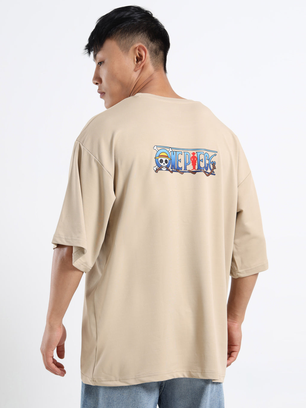 Men's Beige One Piece Female Characters Oversized T-Shirt