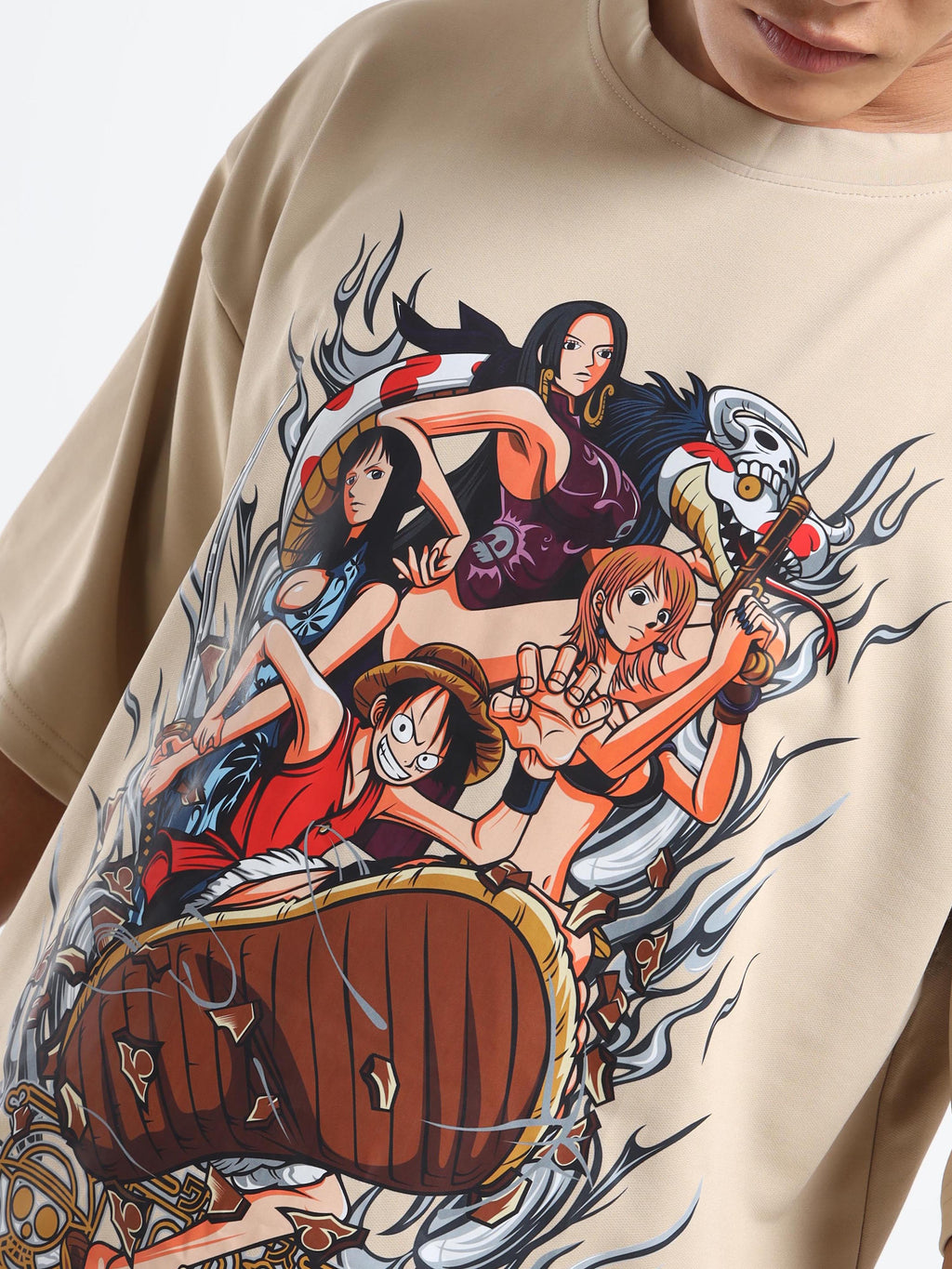 Men's Beige One Piece Female Characters Oversized T-Shirt