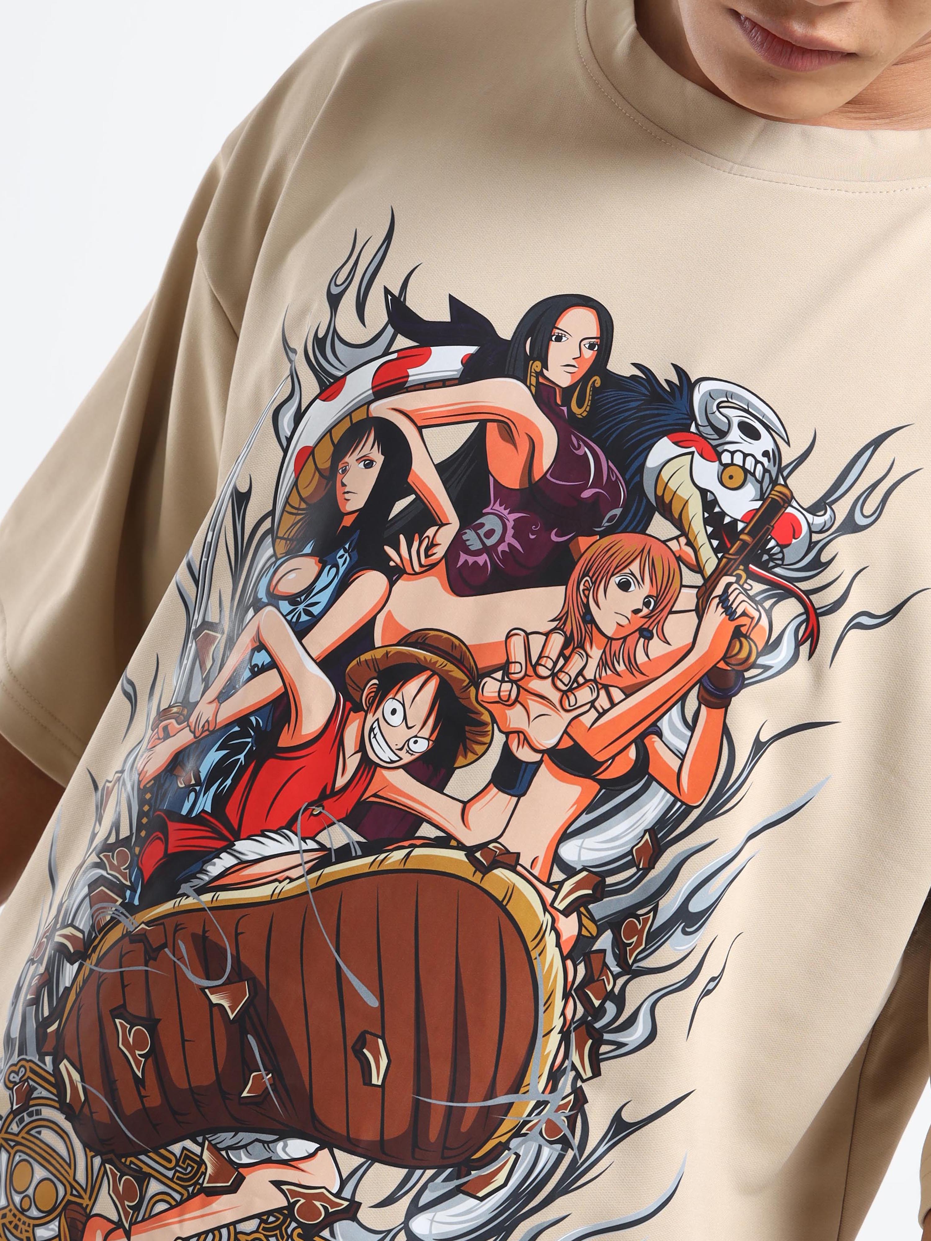 Men's Beige One Piece Female Characters Oversized T-Shirt