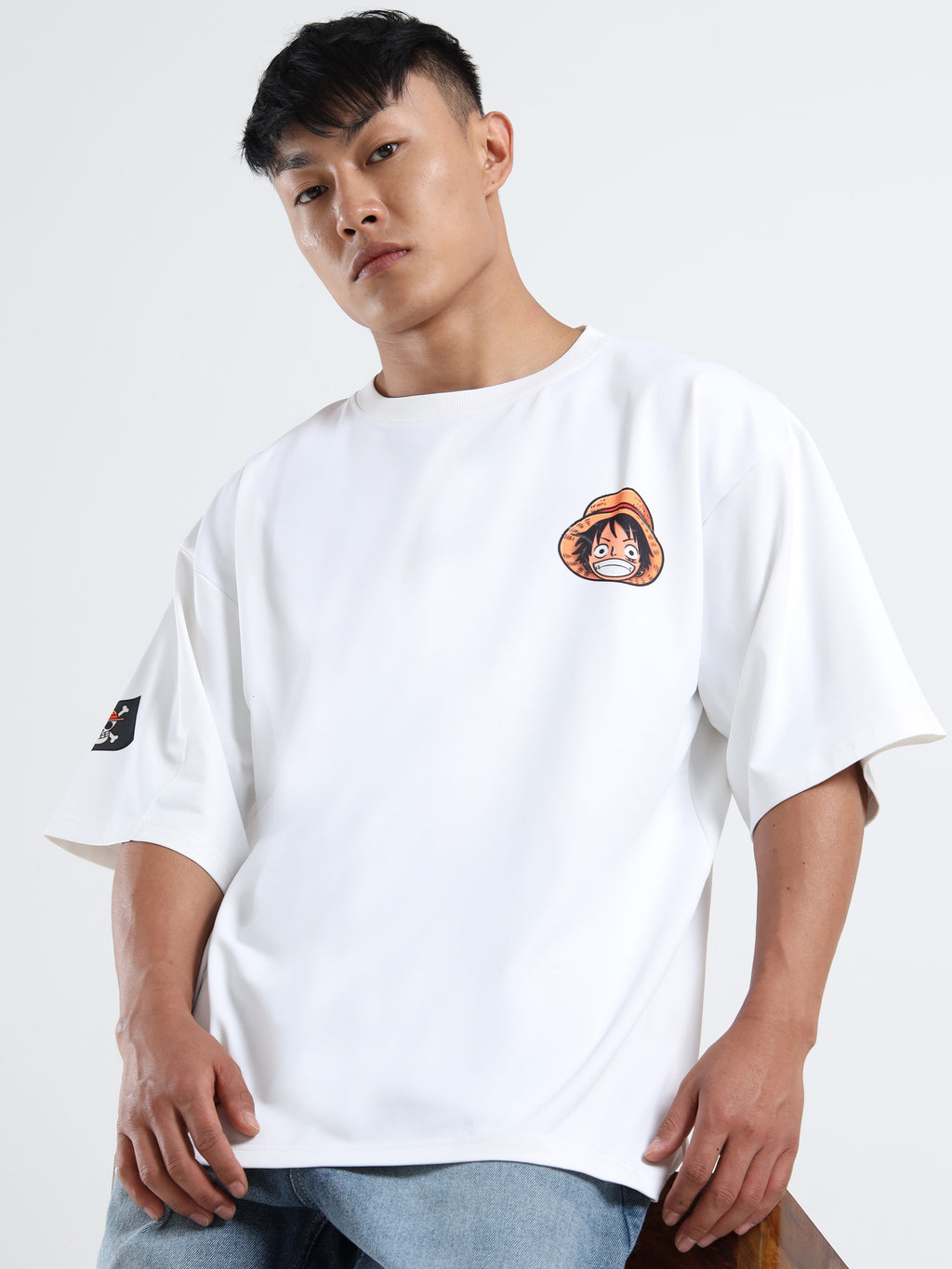 Men's White One Piece Fire Fist Ace Oversized T-Shirt