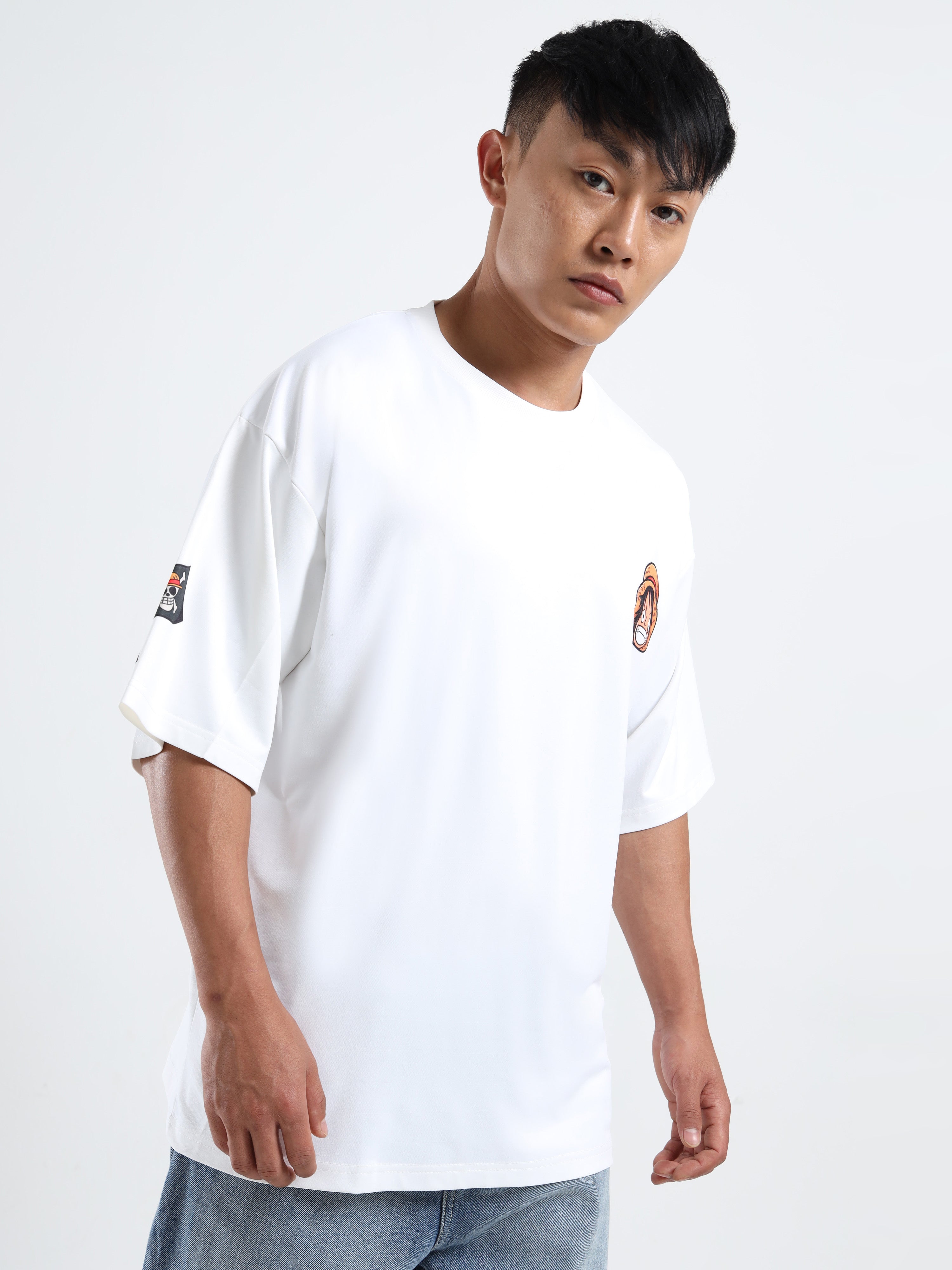 Men's White One Piece Fire Fist Ace Oversized T-Shirt