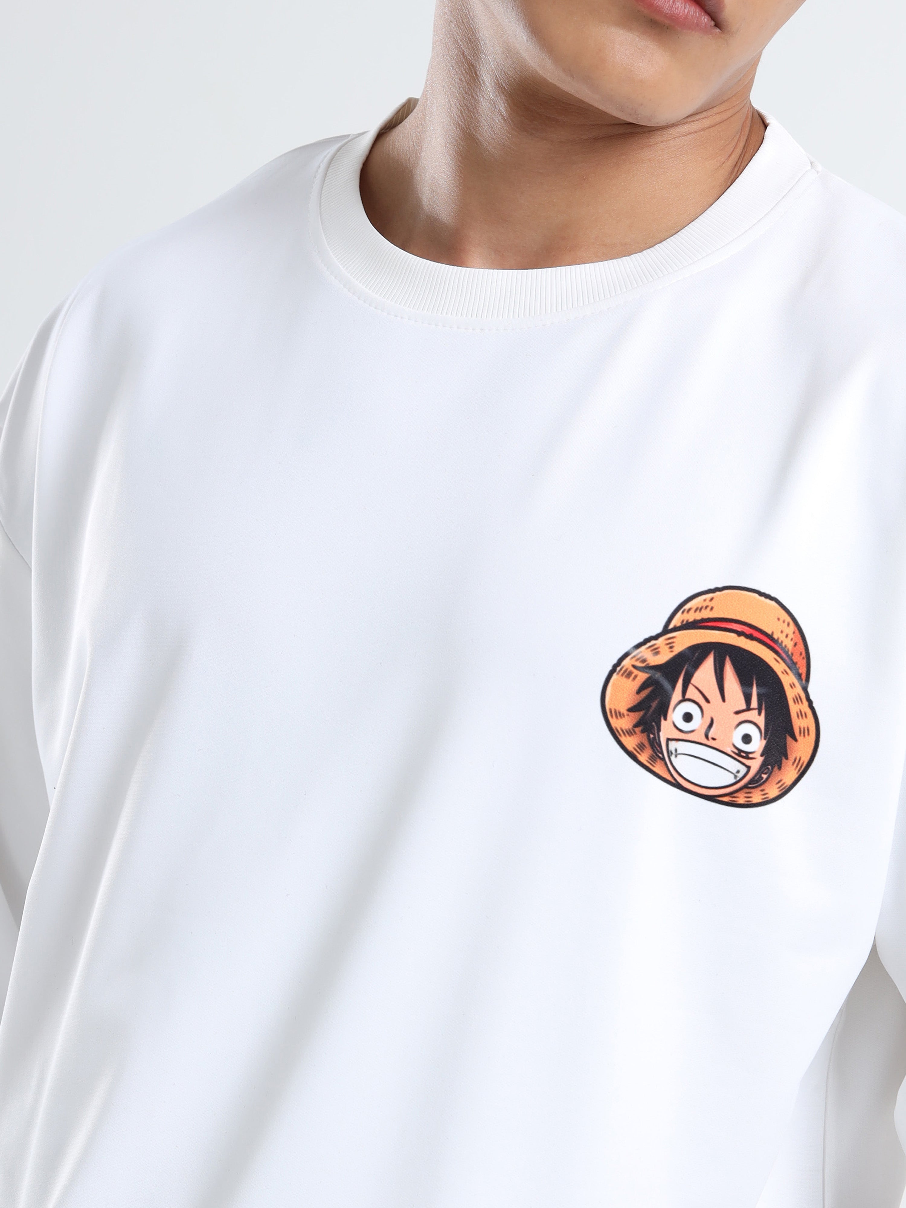 Men's White One Piece Fire Fist Ace Oversized T-Shirt