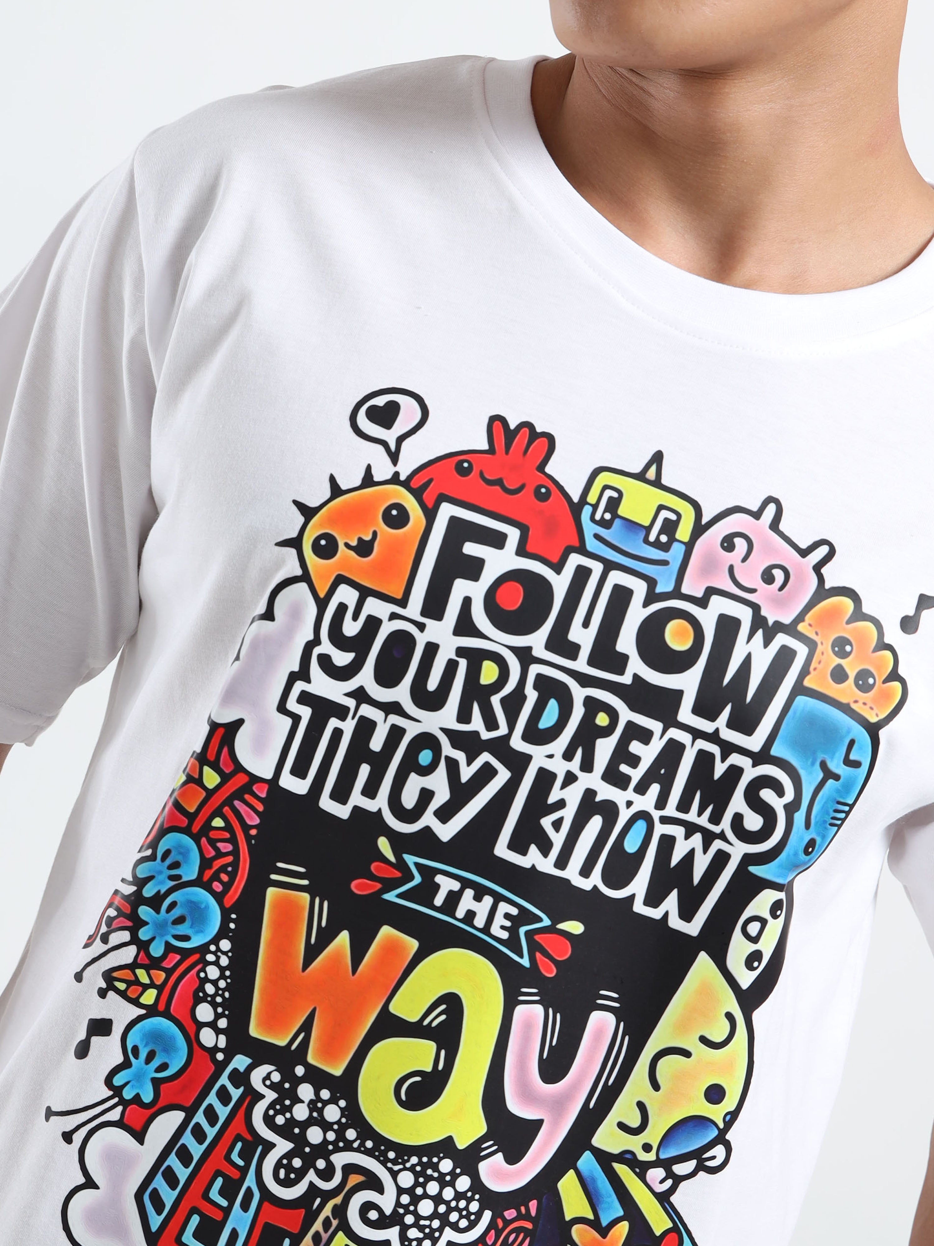 Men's White 'Follow Your Dreams' Doodle Graphic T-Shirt
