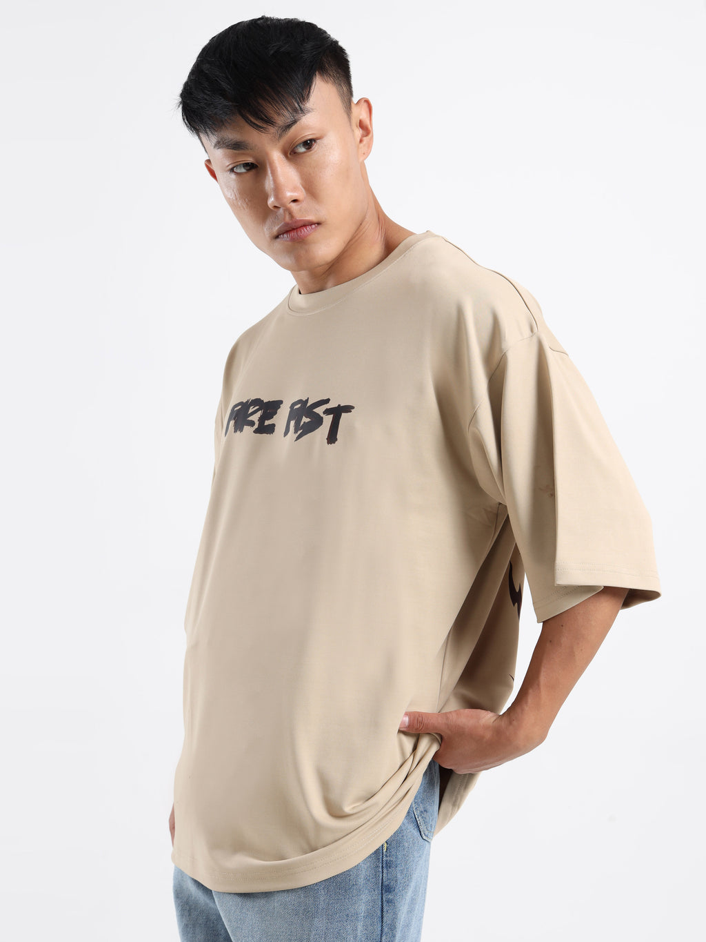 Men's Beige One Piece Fire Fist Ace and Yamato Oversized T-Shirt