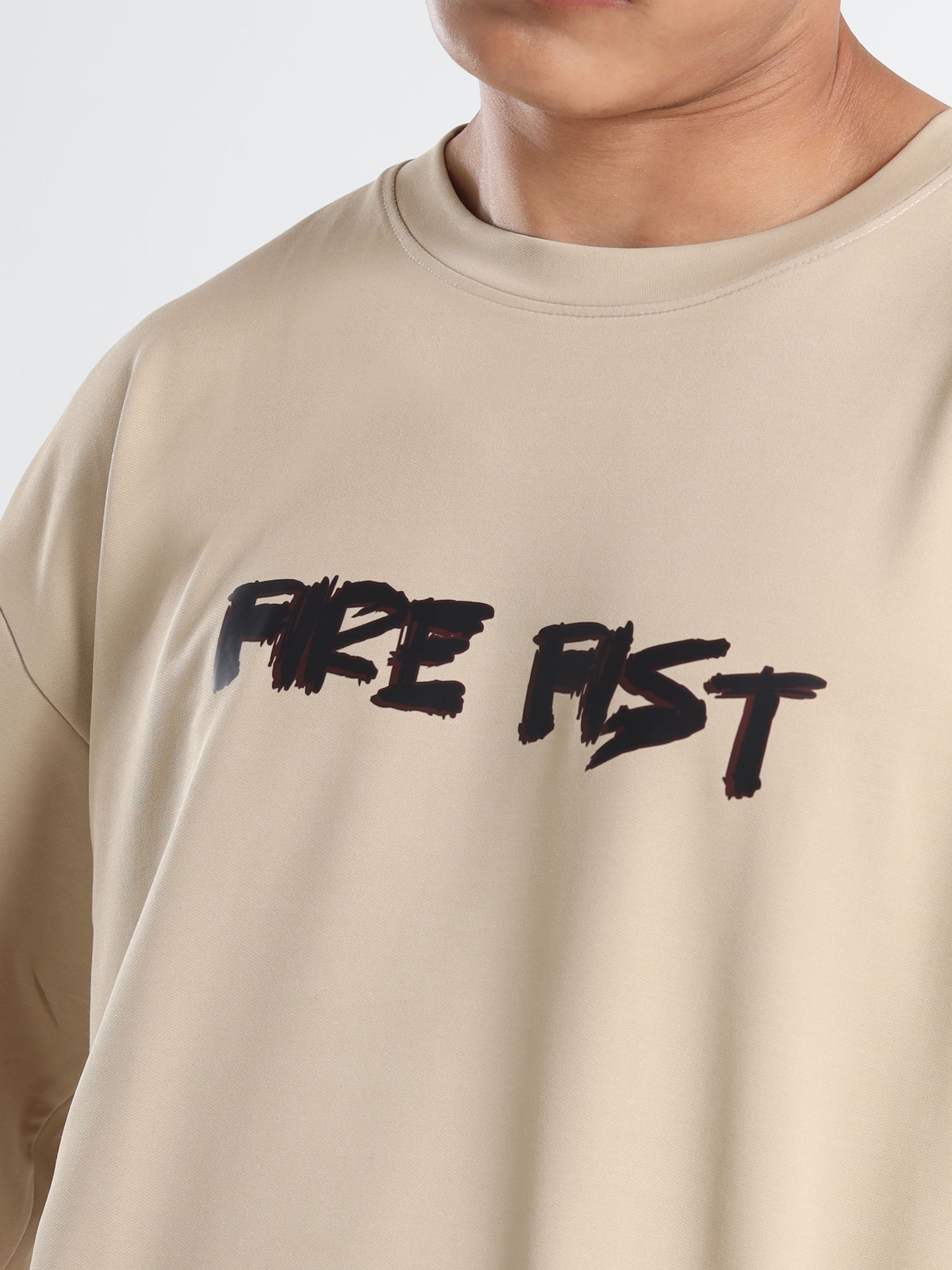 Men's Beige One Piece Fire Fist Ace and Yamato Oversized T-Shirt