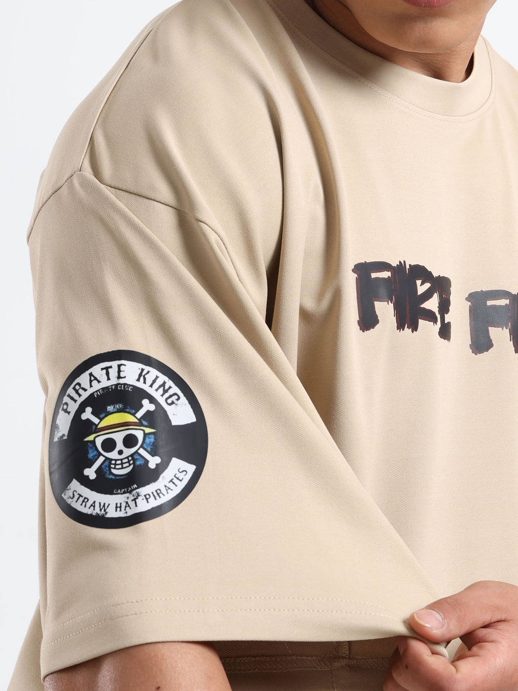 Men's Beige One Piece Fire Fist Ace and Yamato Oversized T-Shirt
