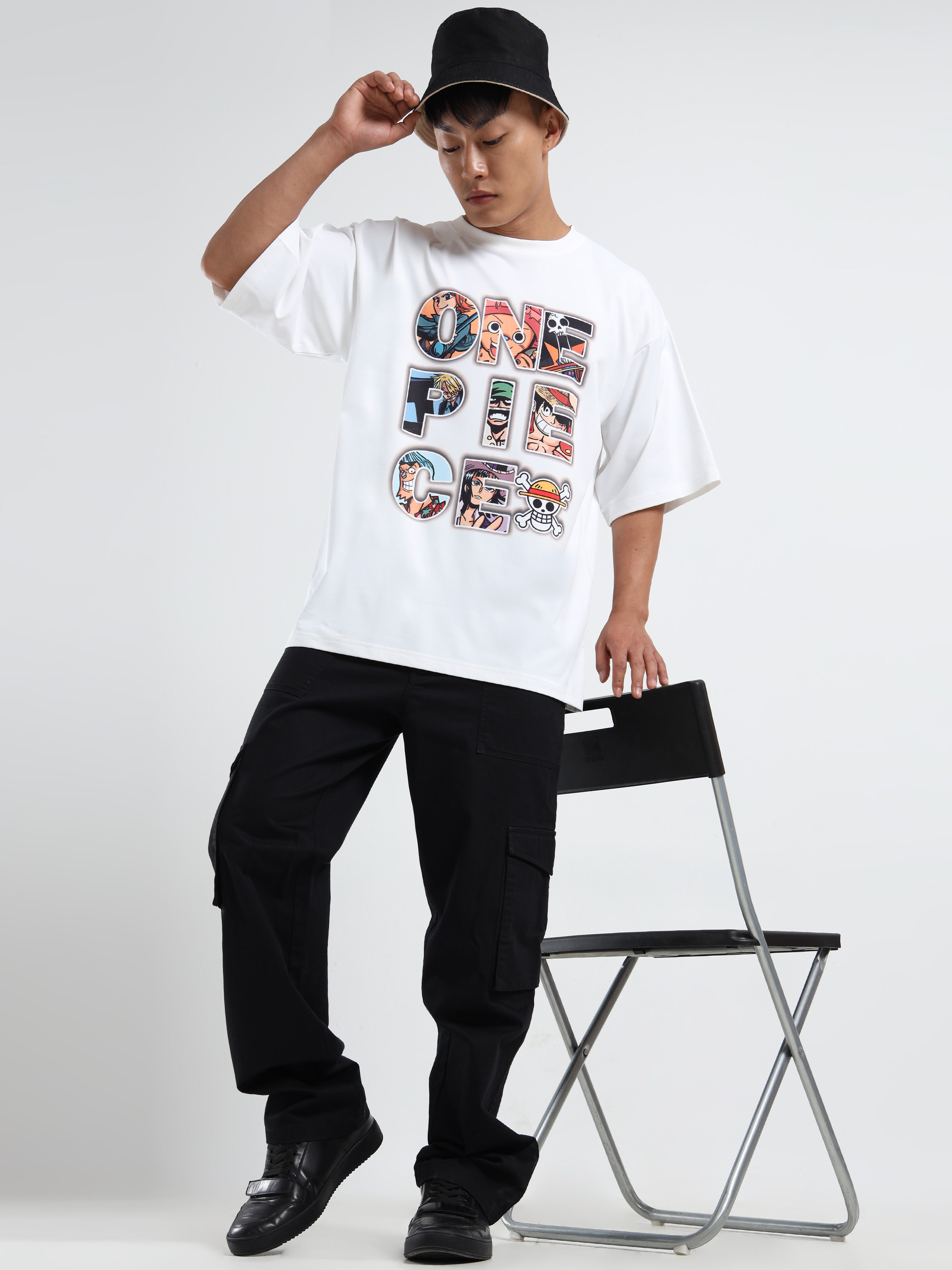Men's White One Piece Fire Fist Ace and Yamato Oversized T-Shirt