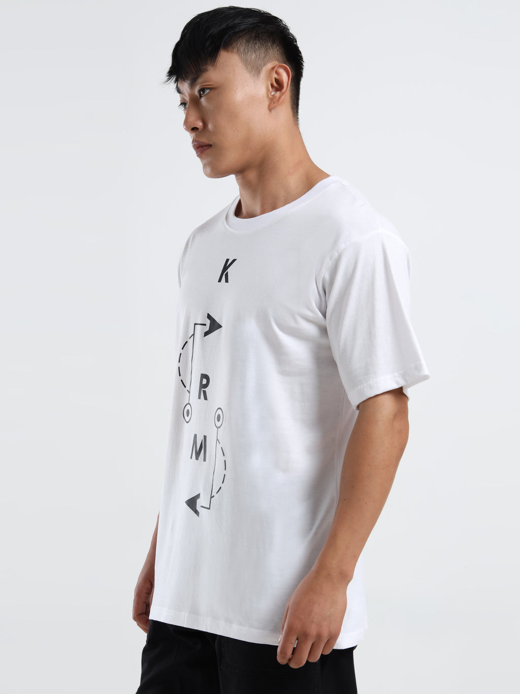 Men's White Minimalist Karm Arrow Graphic T-Shirt