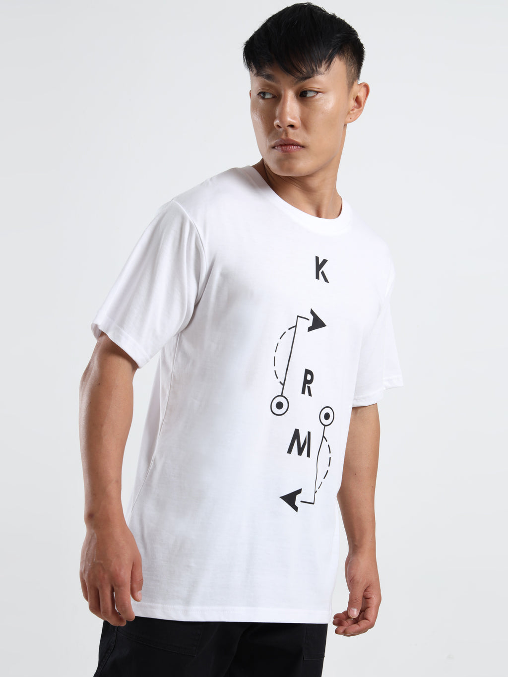 Men's White Minimalist Karm Arrow Graphic T-Shirt