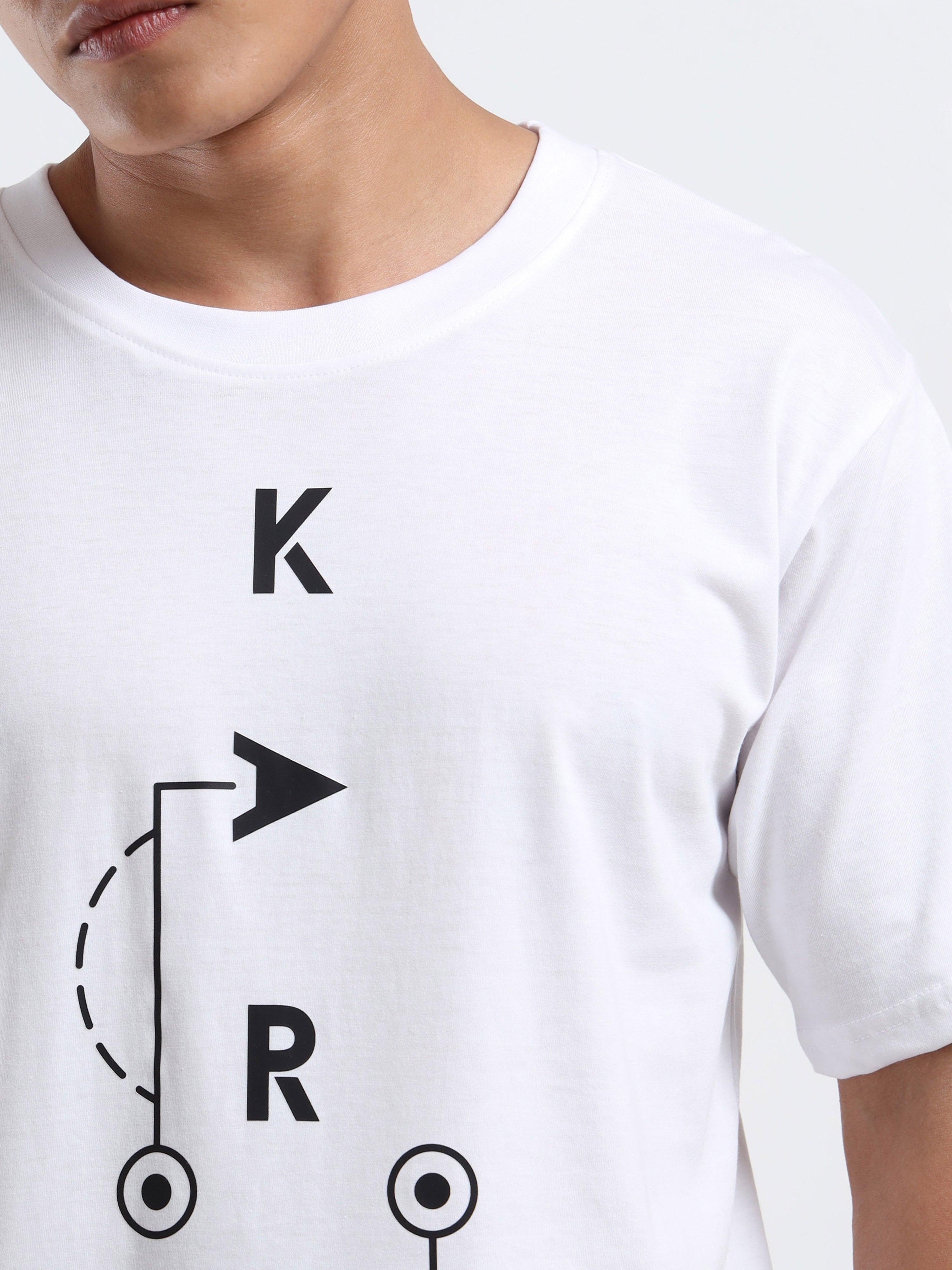 Men's White Minimalist Karm Arrow Graphic T-Shirt