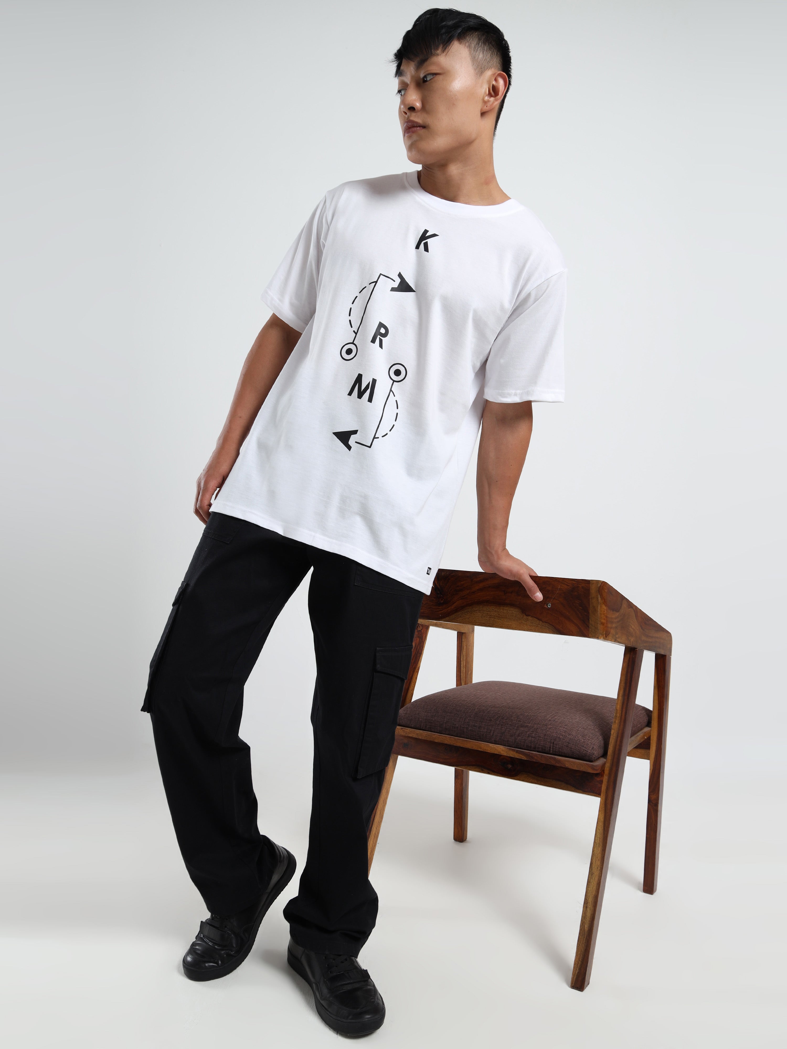 Men's White Minimalist Karm Arrow Graphic T-Shirt