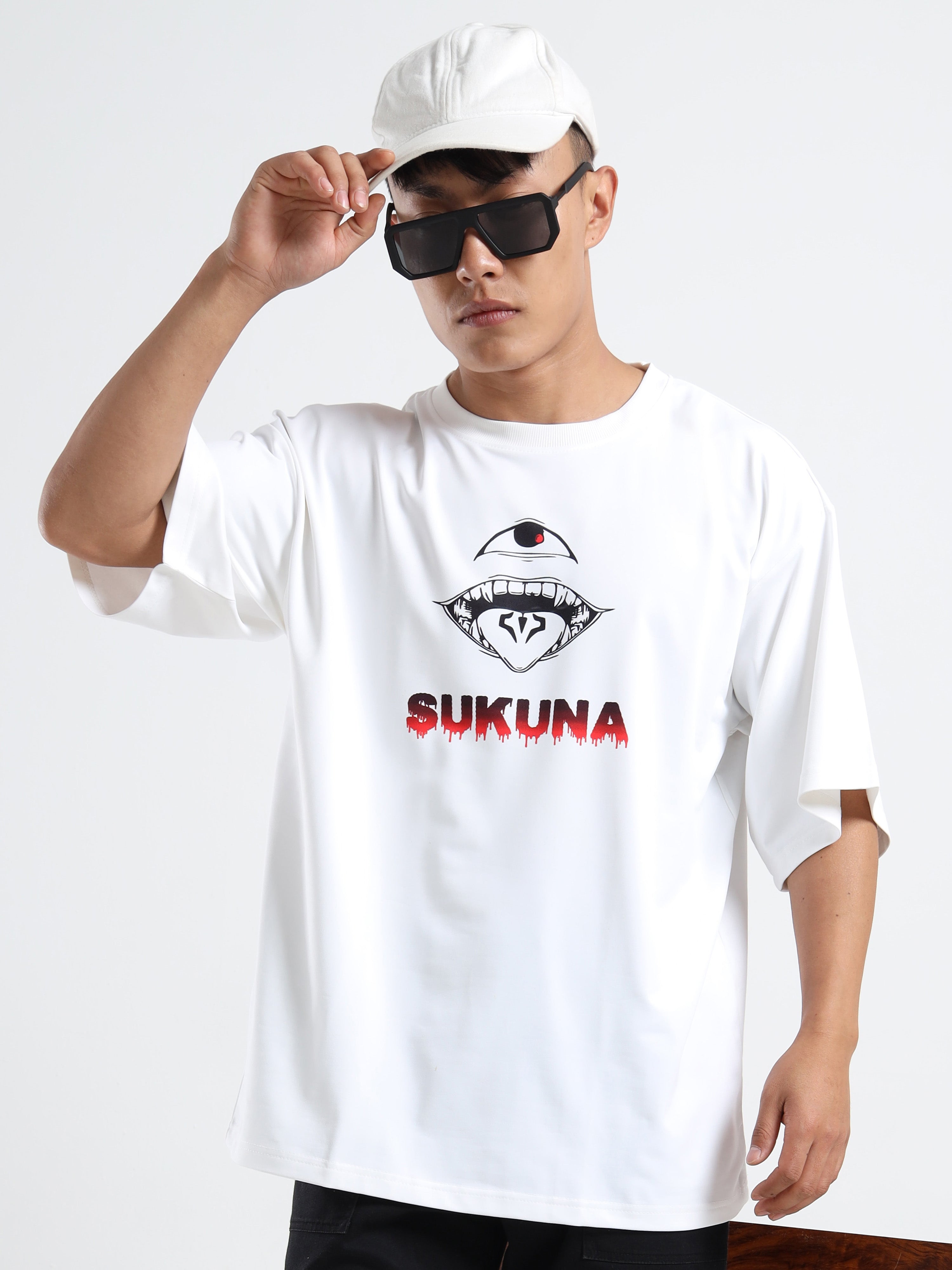 Men's White Ace and Yamato Fire Fist Oversized T-Shirt