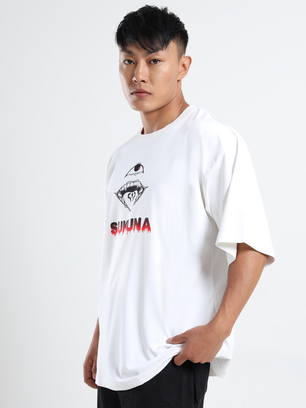 Men's White Ace and Yamato Fire Fist Oversized T-Shirt