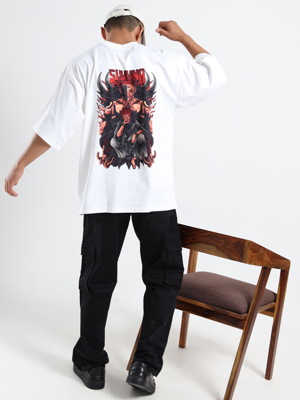 Men's White Ace and Yamato Fire Fist Oversized T-Shirt
