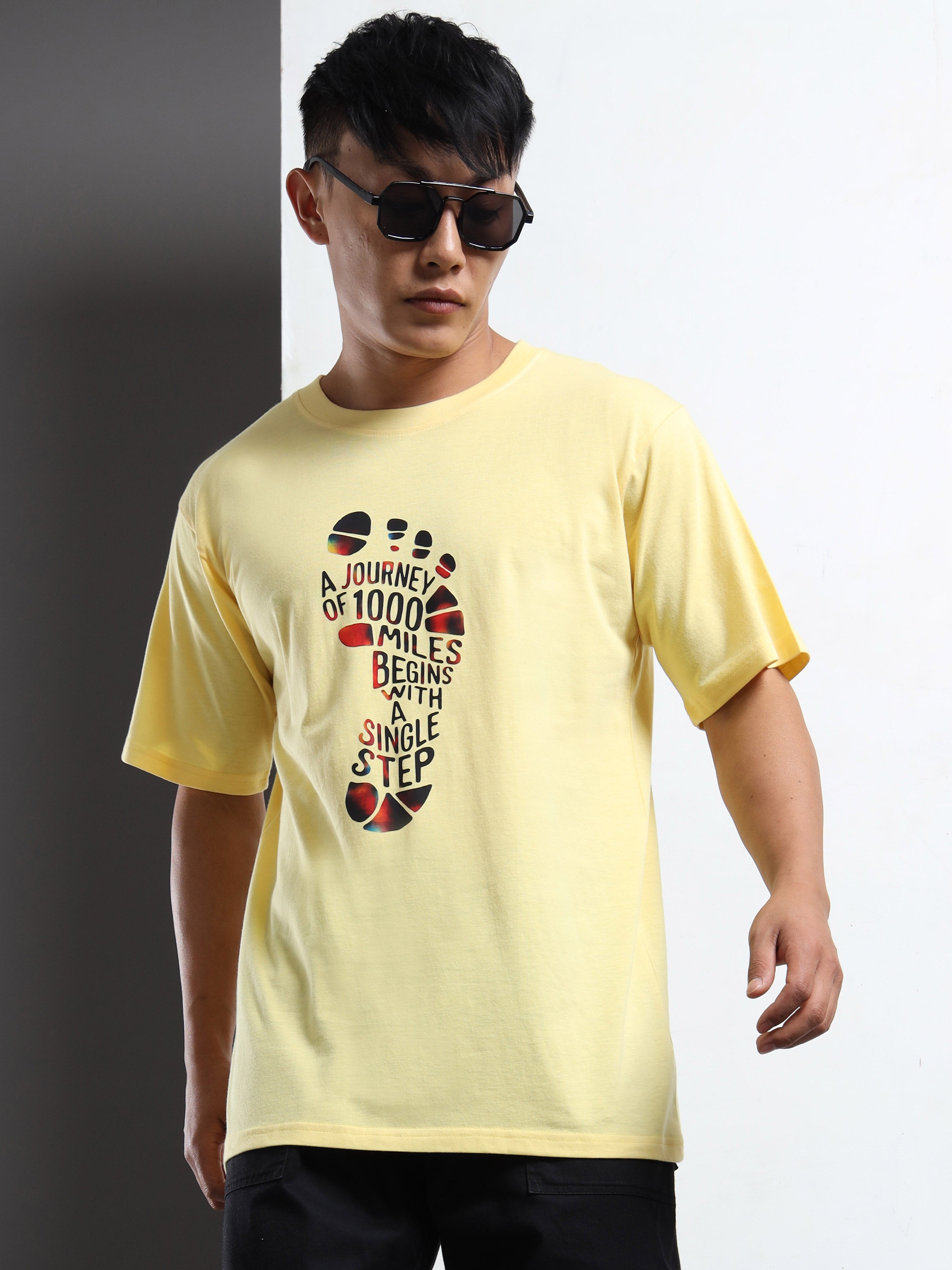 Men's Light Yellow Graphic Printed T-Shirt