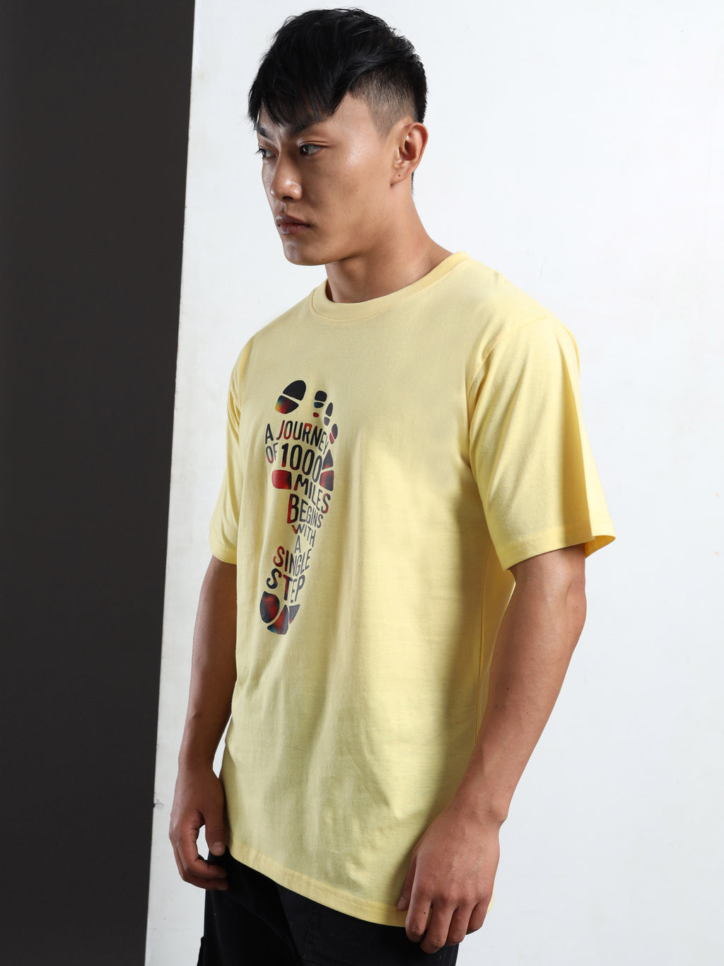 Men's Light Yellow Graphic Printed T-Shirt
