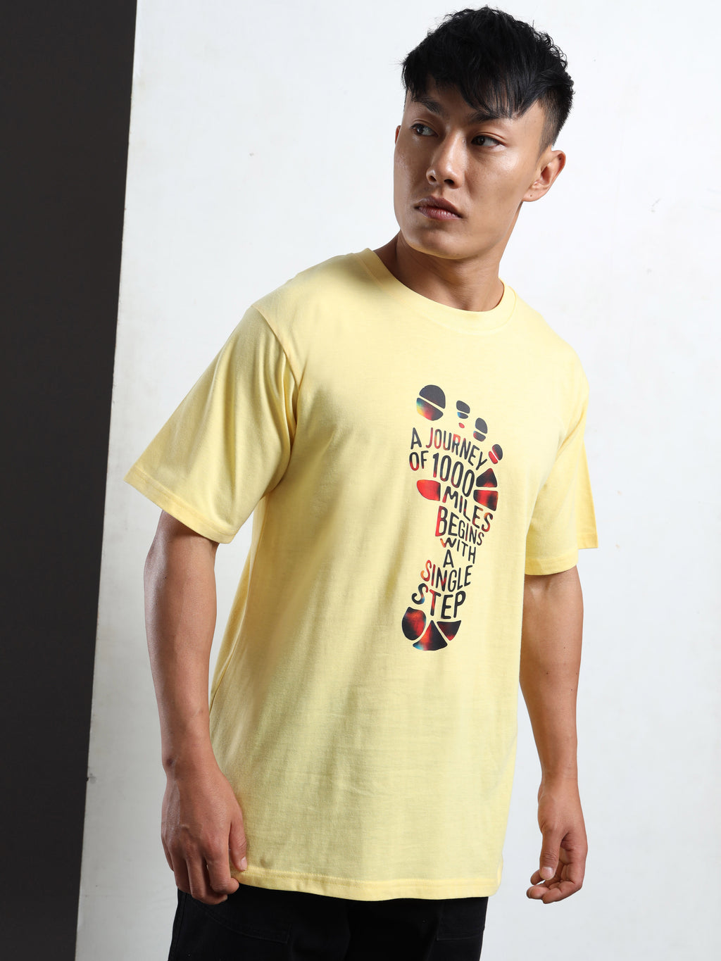 Men's Light Yellow Graphic Printed T-Shirt