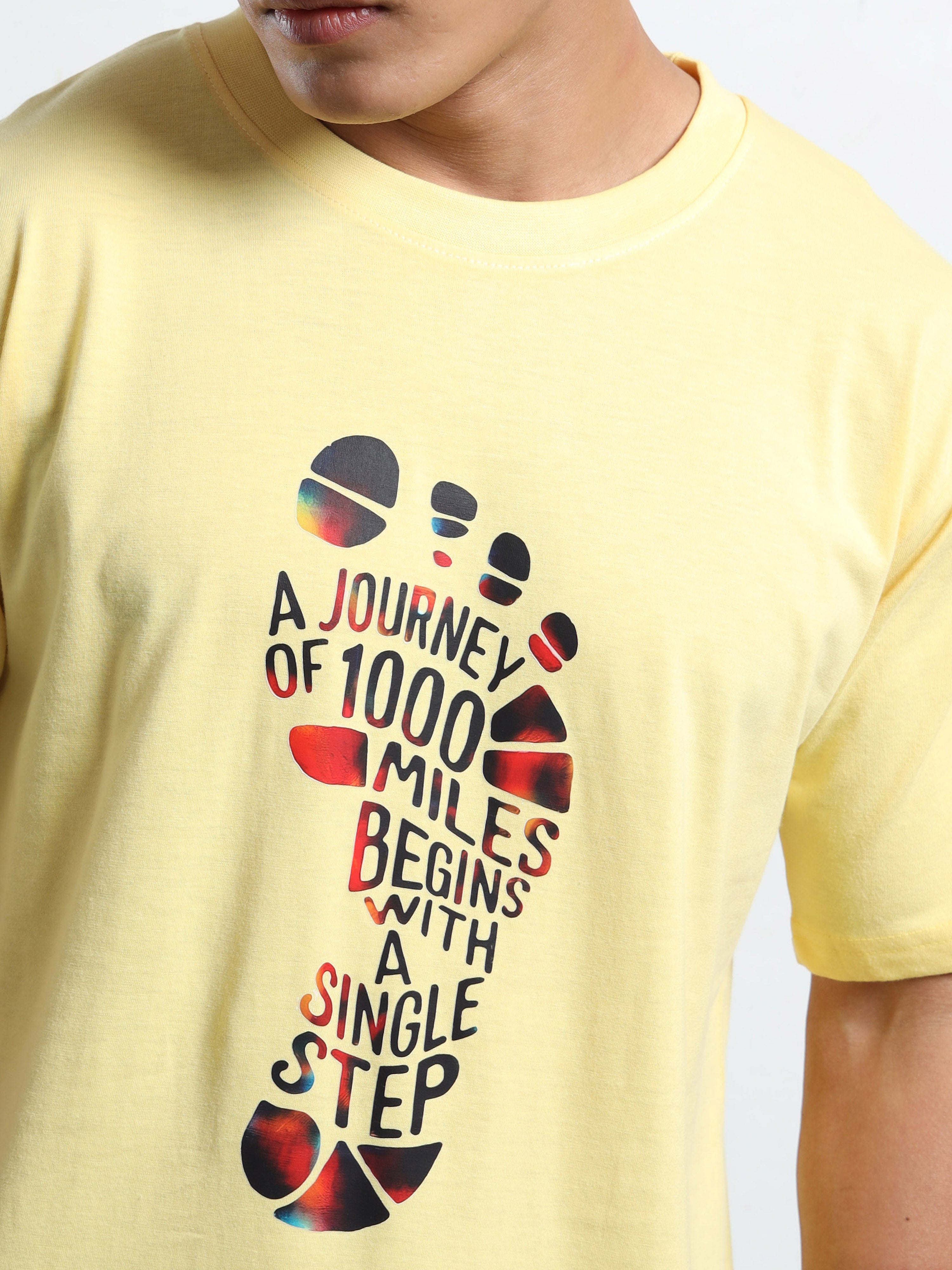 Men's Light Yellow Graphic Printed T-Shirt
