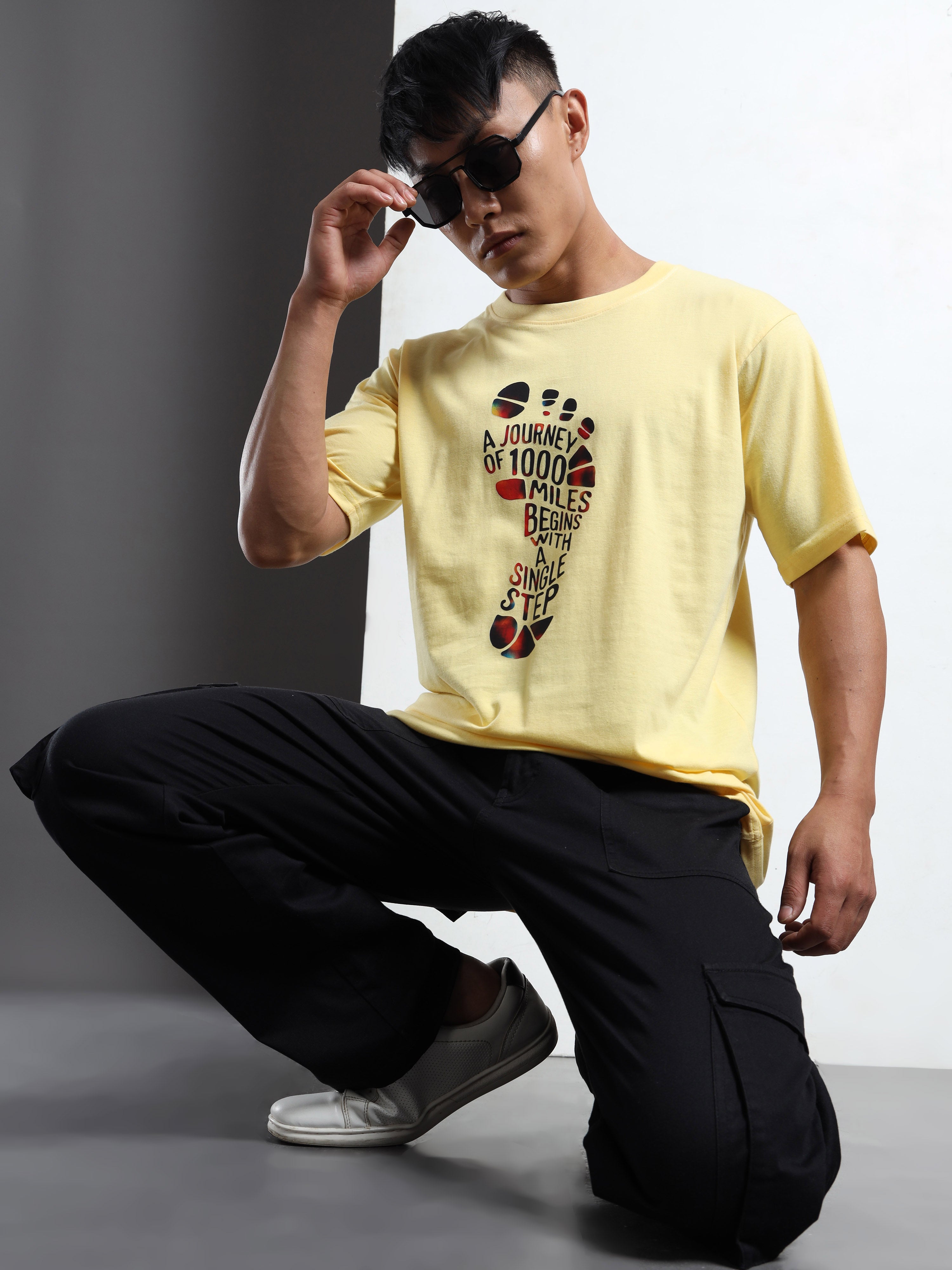 Men's Light Yellow Graphic Printed T-Shirt