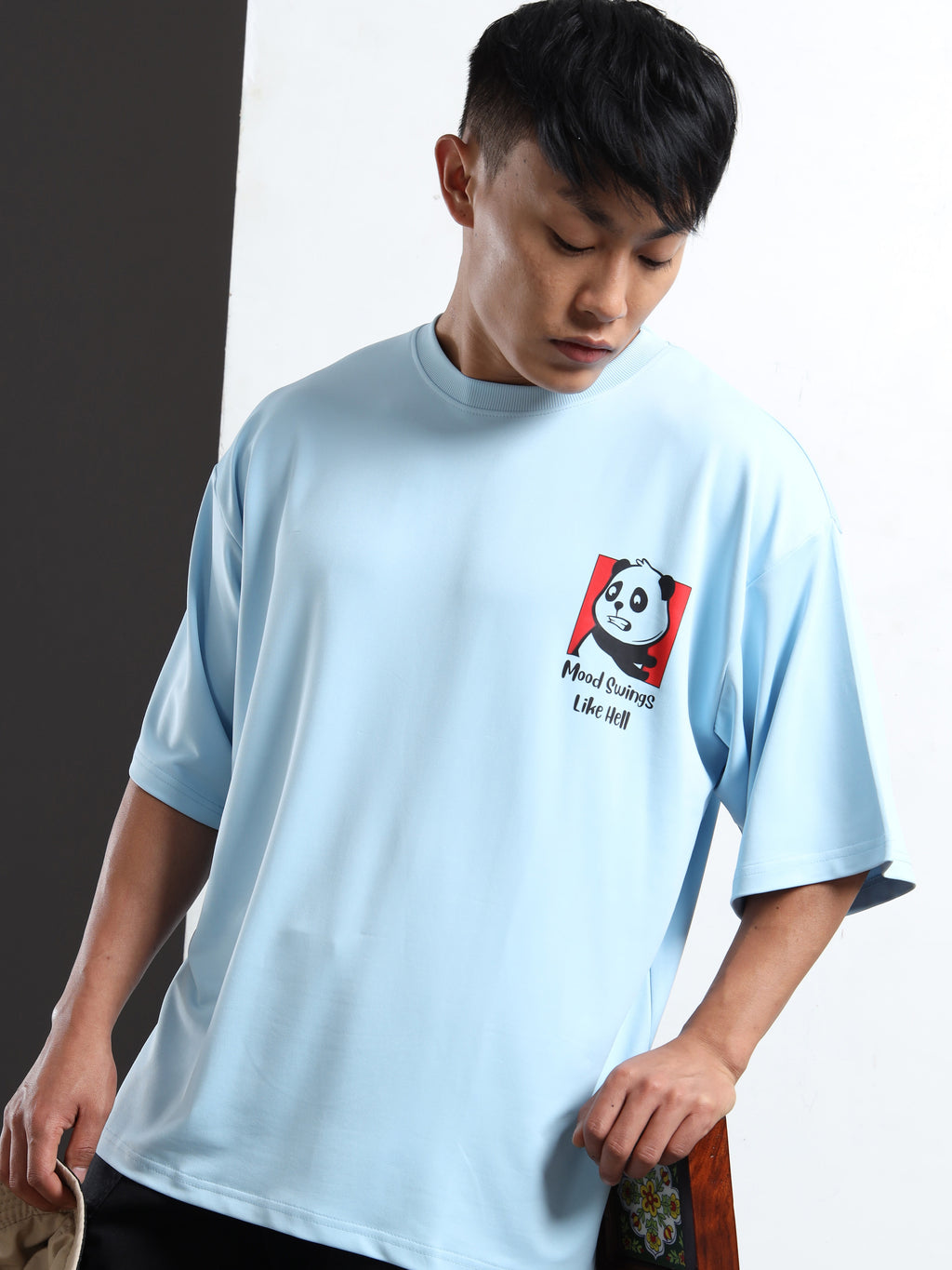 Men's Light Blue Mood of the Day Panda Oversized T-Shirt
