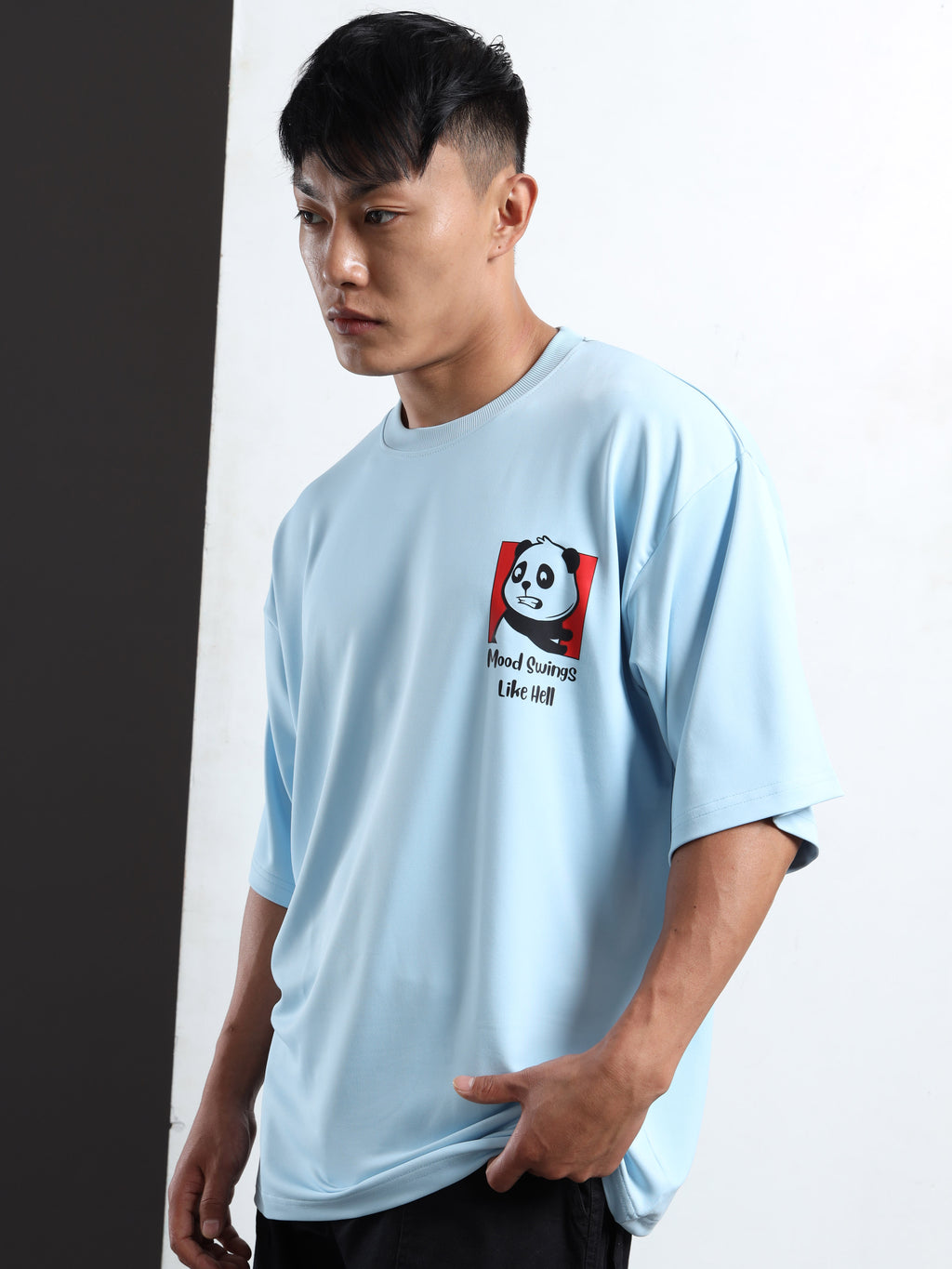 Men's Light Blue Mood of the Day Panda Oversized T-Shirt