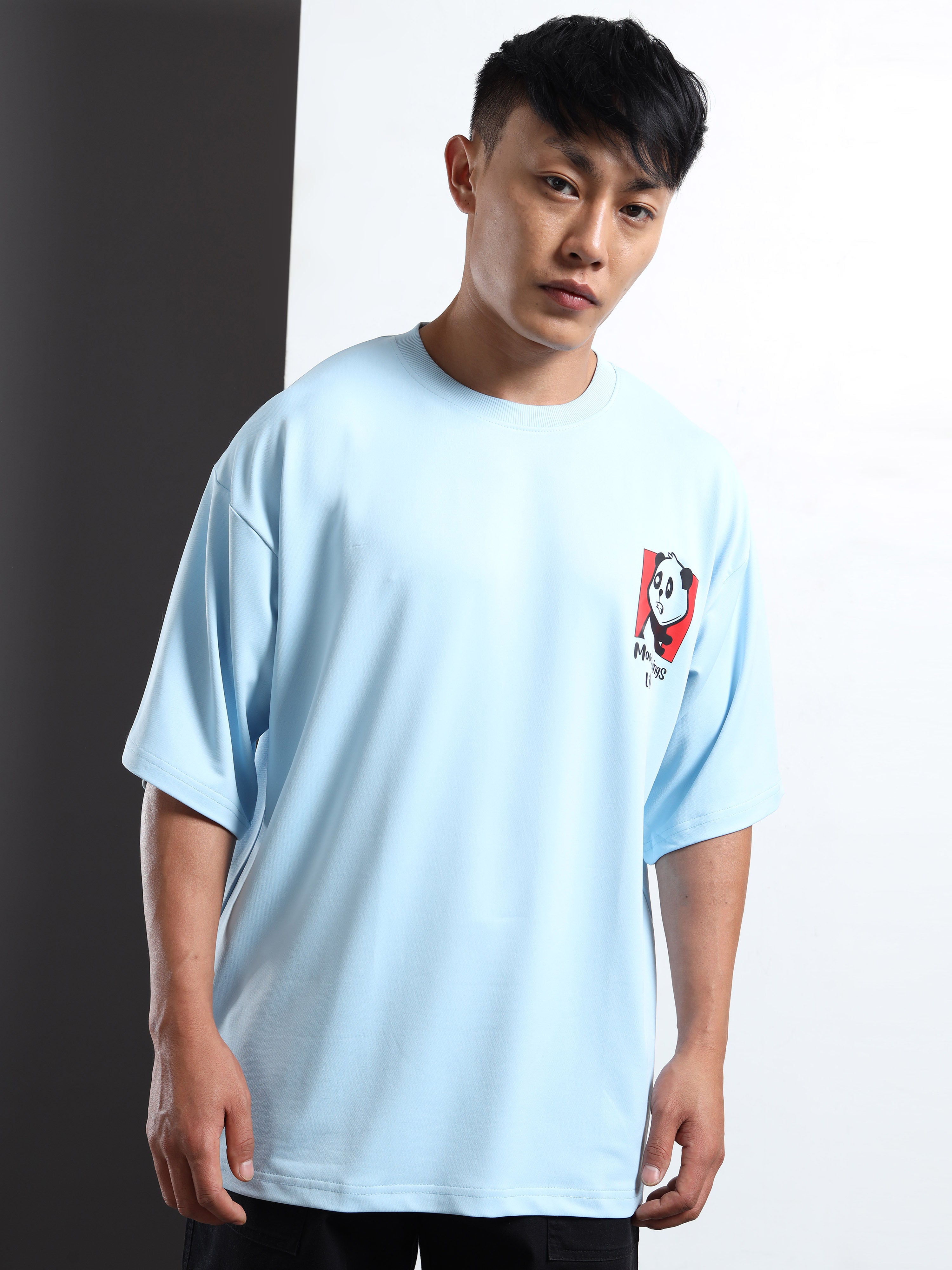 Men's Light Blue Mood of the Day Panda Oversized T-Shirt