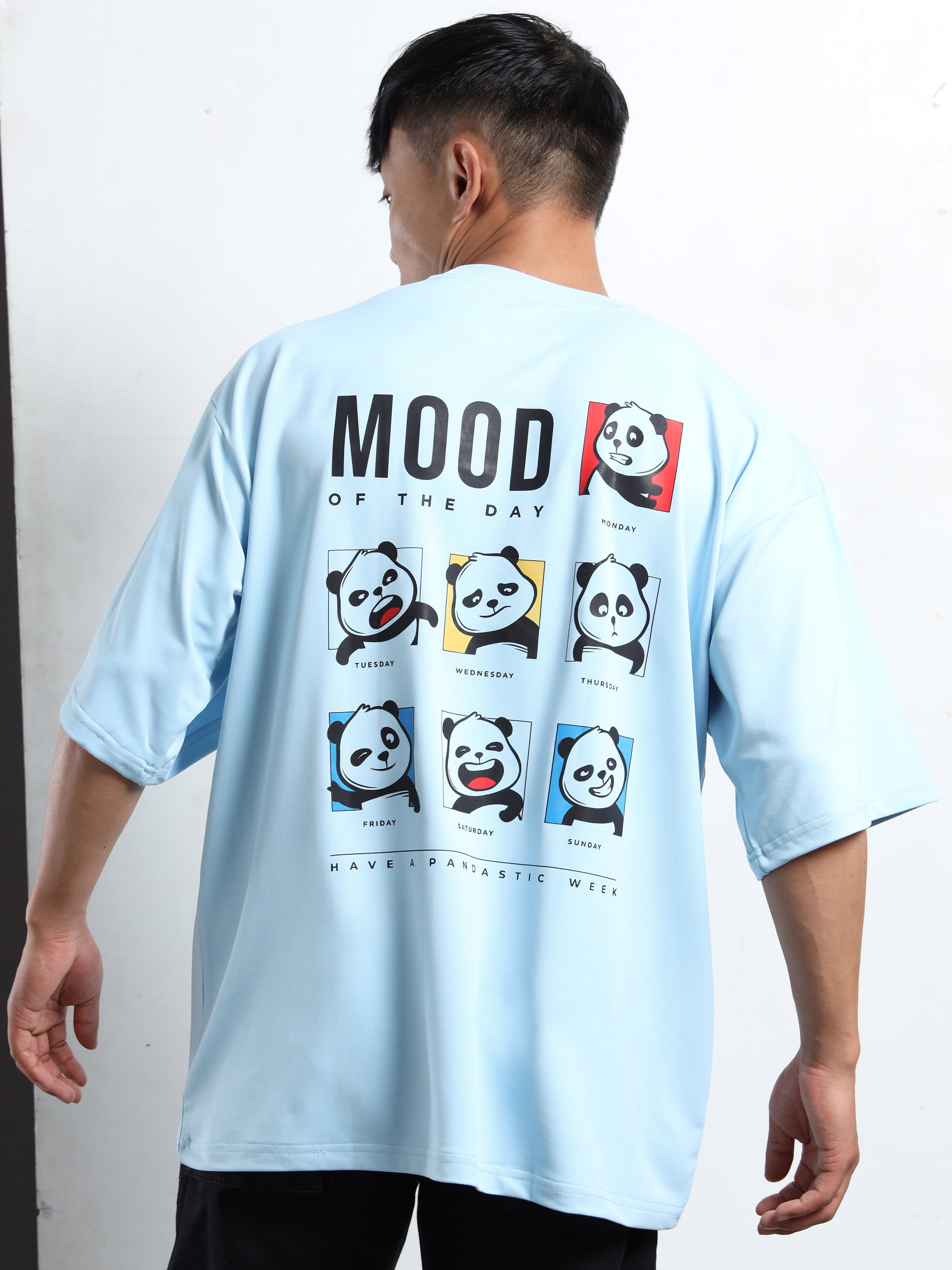 Men's Light Blue Mood of the Day Panda Oversized T-Shirt