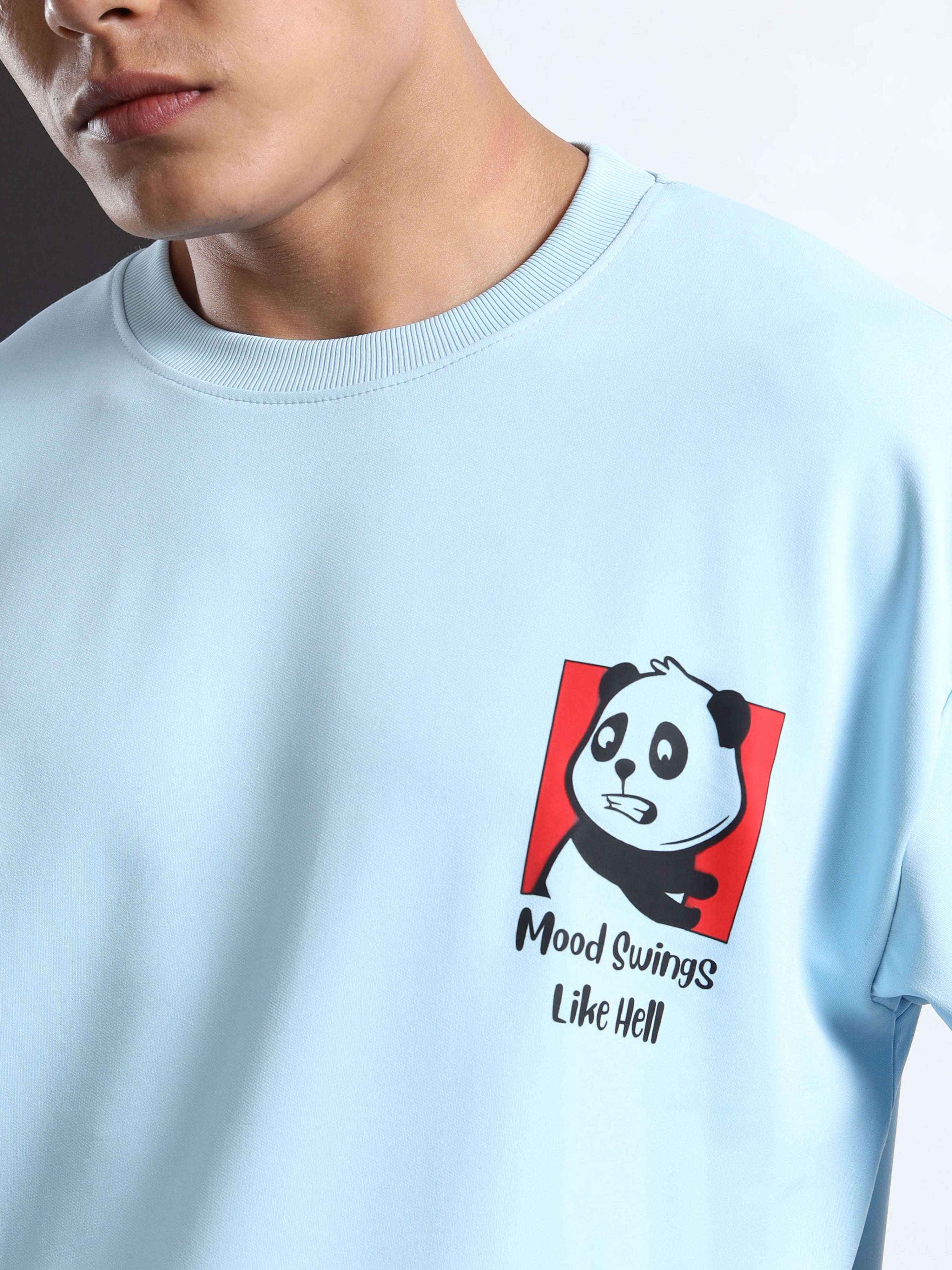Men's Light Blue Mood of the Day Panda Oversized T-Shirt