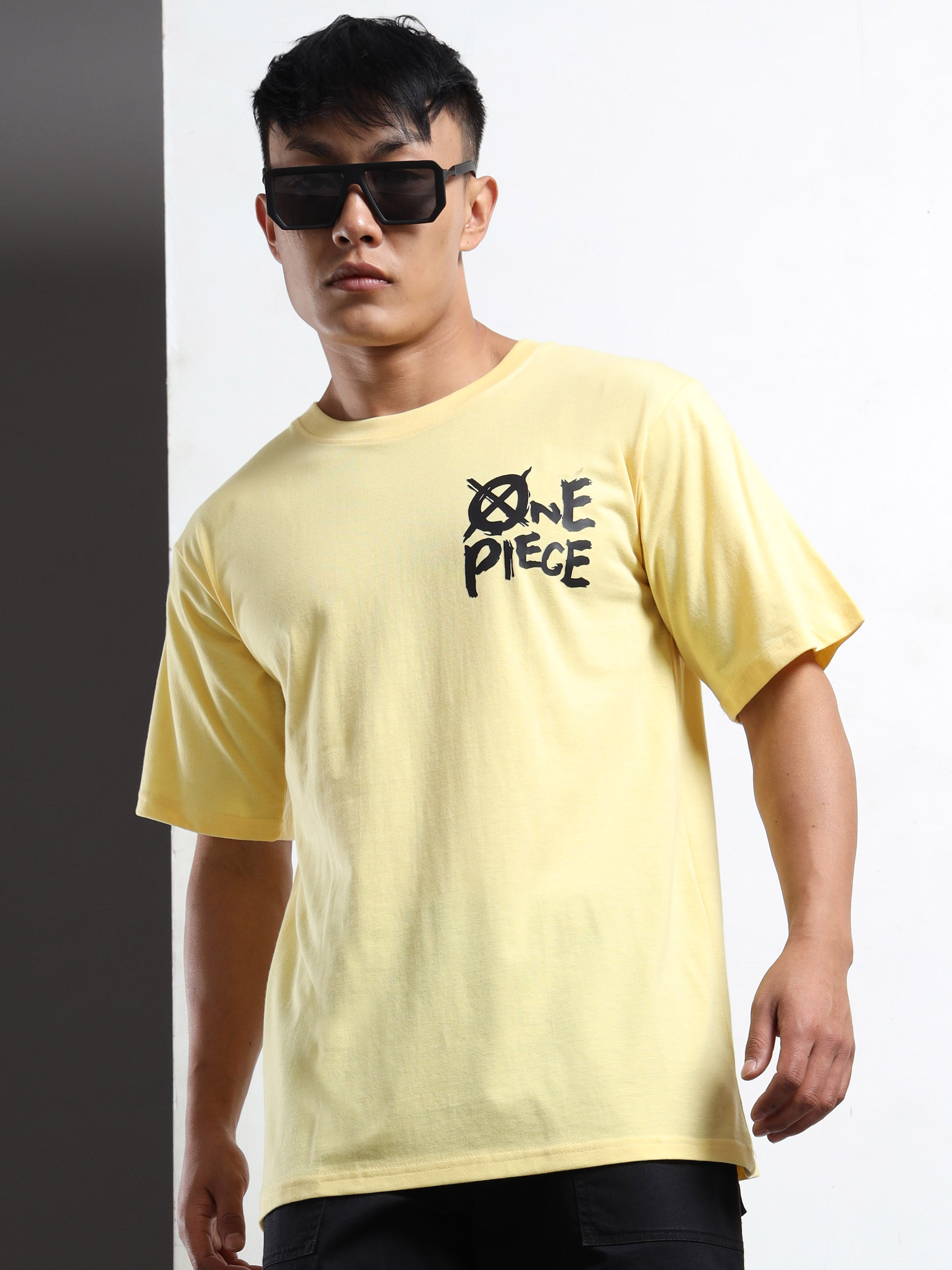 Men's Light Yellow One Piece Anime Graphic T-Shirt