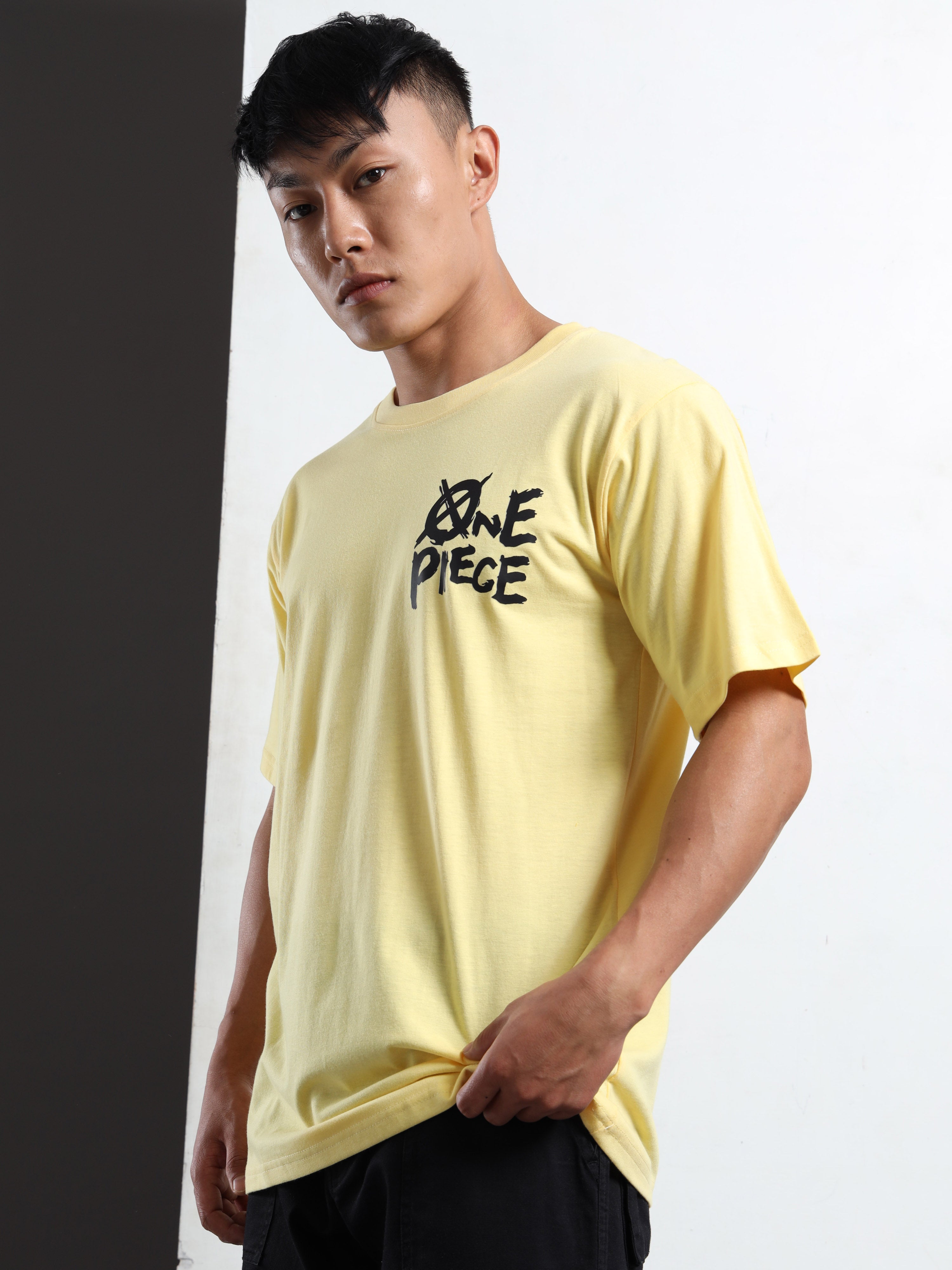 Men's Light Yellow One Piece Anime Graphic T-Shirt