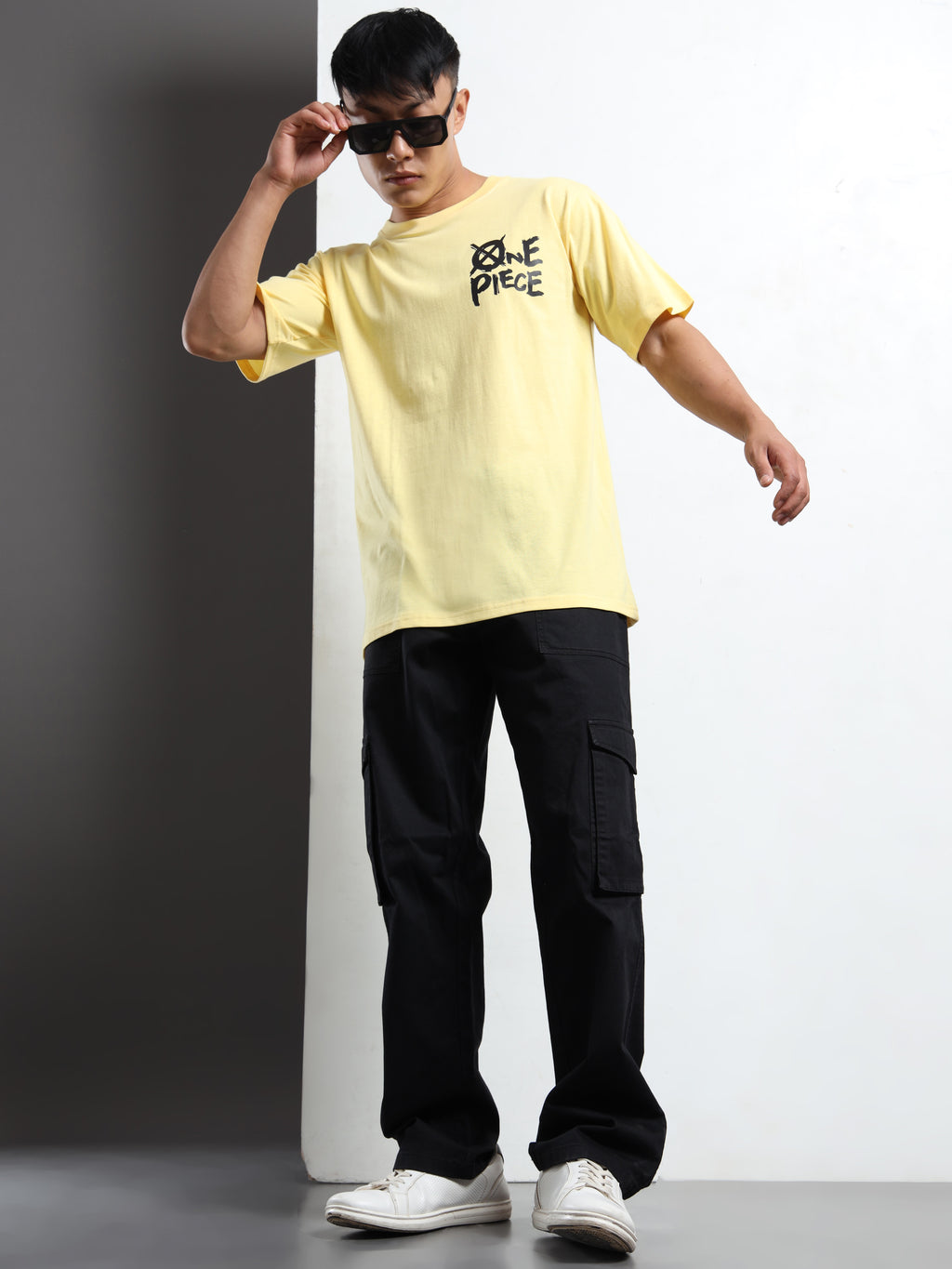 Men's Light Yellow One Piece Anime Graphic T-Shirt